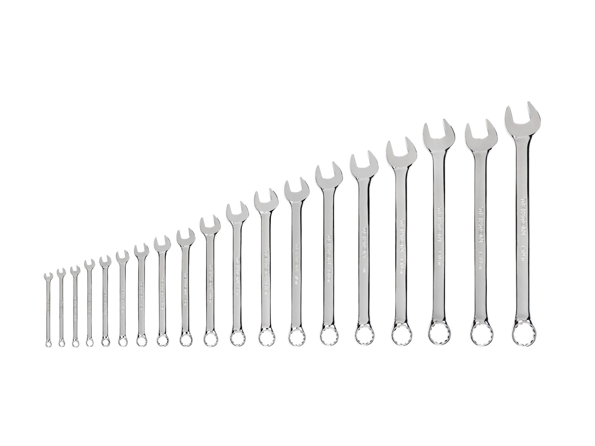 Front view of Tekton combination wrench set. Item #WCB90104
