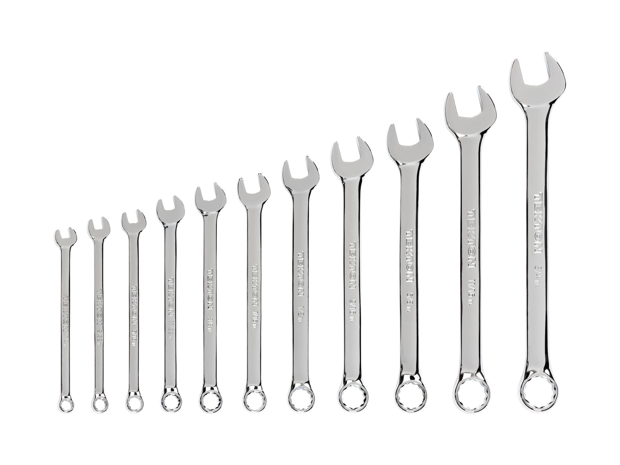 Front view of Tekton combination wrench set. Item #WCB90105