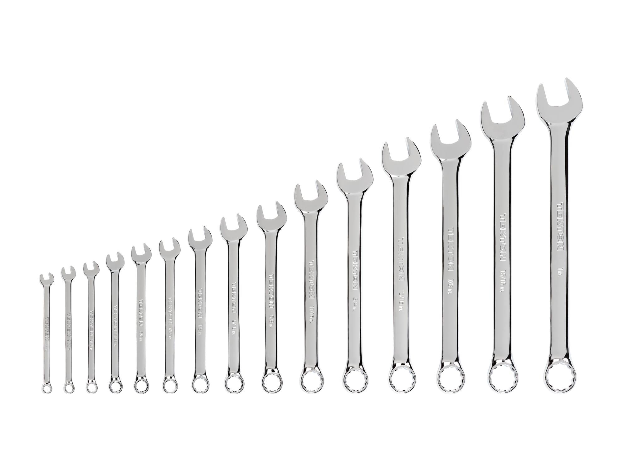 Front view of Tekton combination wrench set. Item #WCB90106