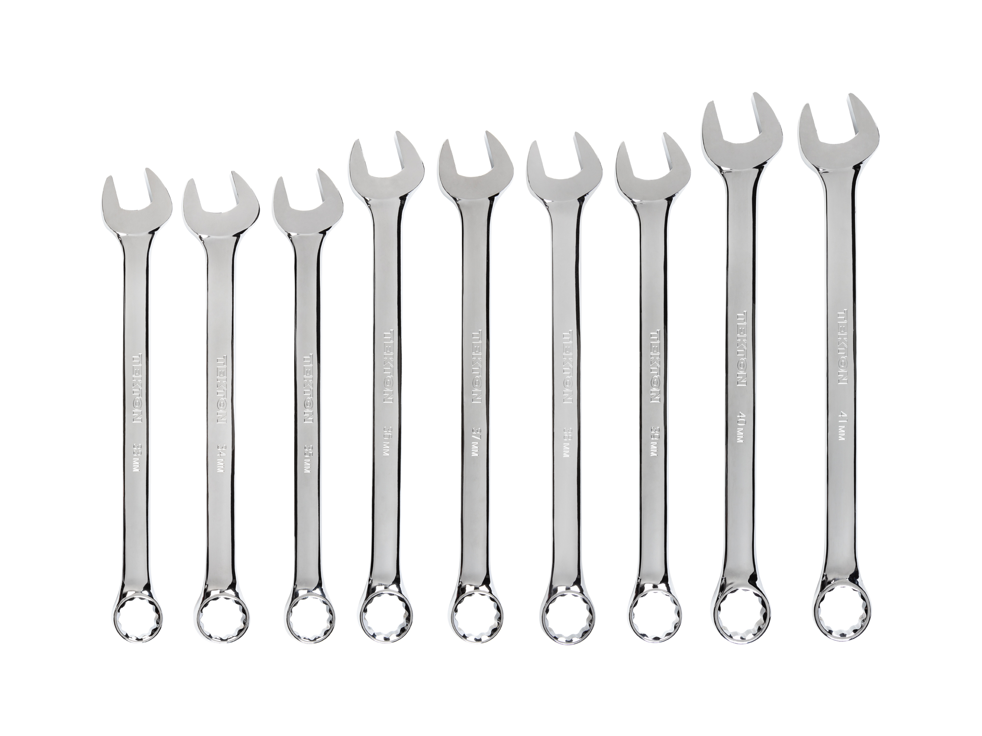 Includes: 33-41 mm (Metric) 12 point standard-length combination wrenches. No skipped sizes. WCB90202.