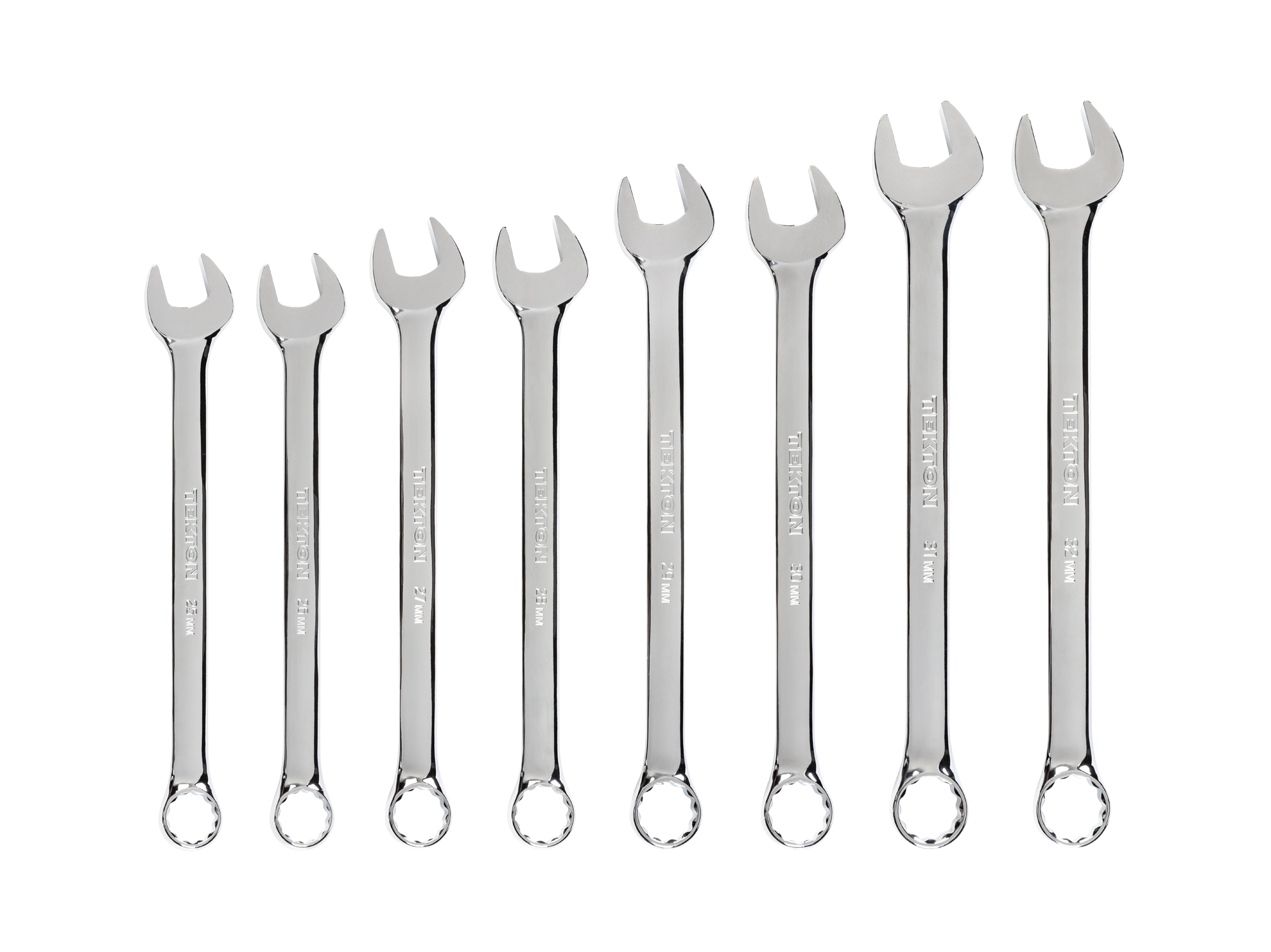 Includes: 25-32 mm (Metric) 12 point standard-length combination wrenches. No skipped sizes. WCB90203.