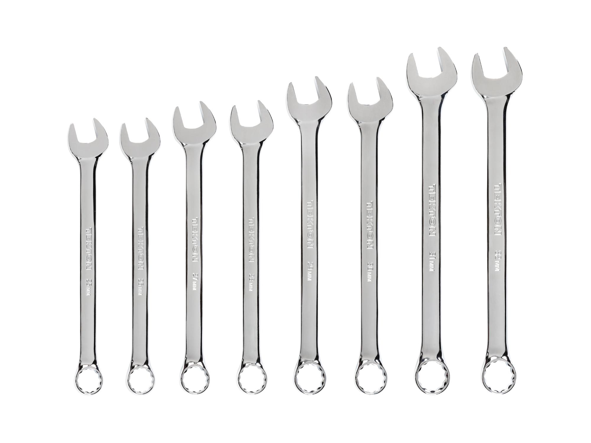 Front view of Tekton combination wrench set. Item #WCB90203