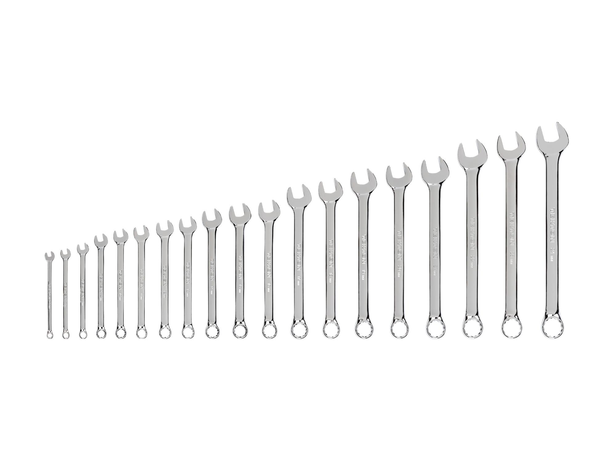Front view of Tekton combination wrench set. Item #WCB90205