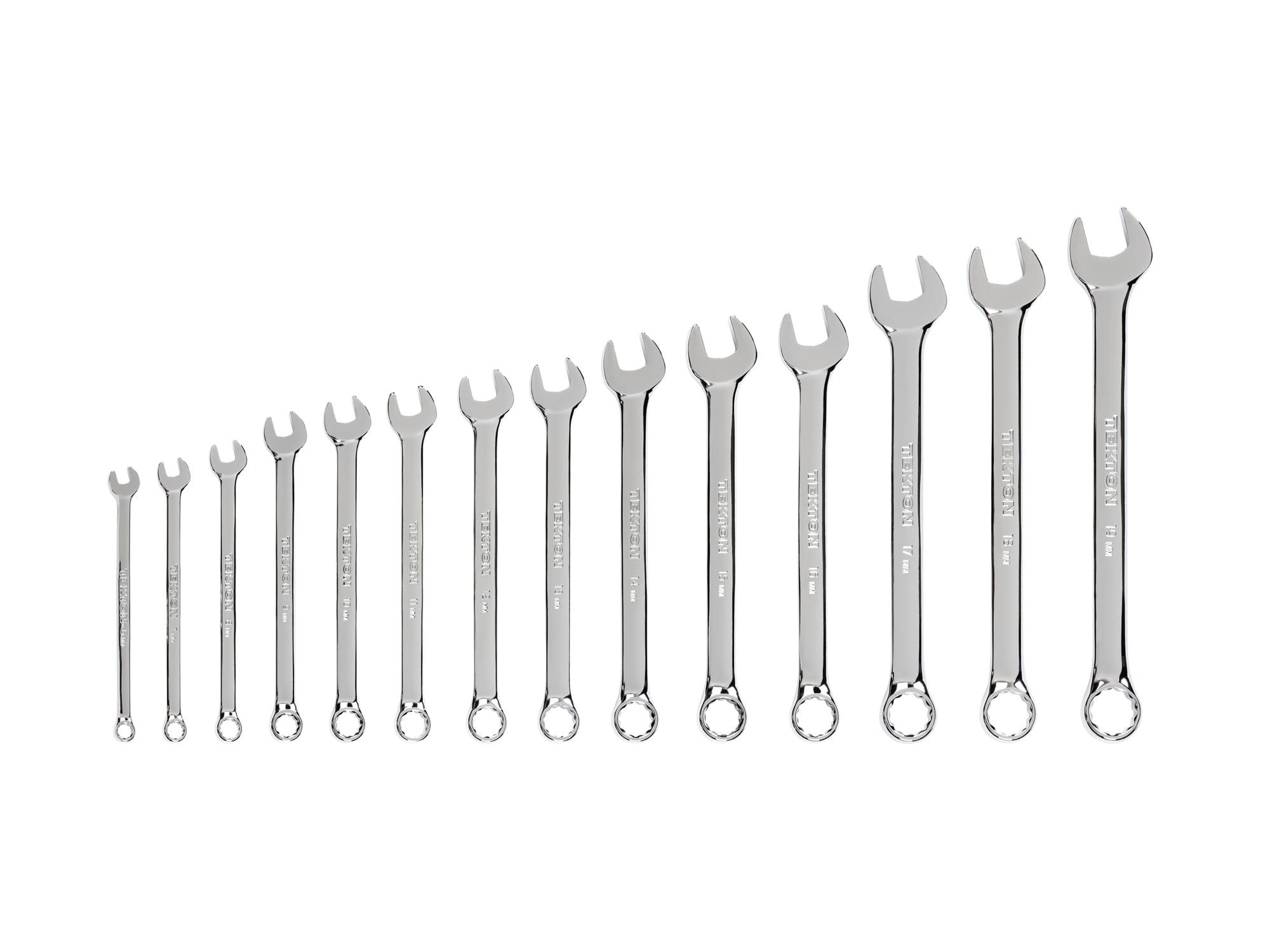 Front view of Tekton combination wrench set. Item #WCB90208
