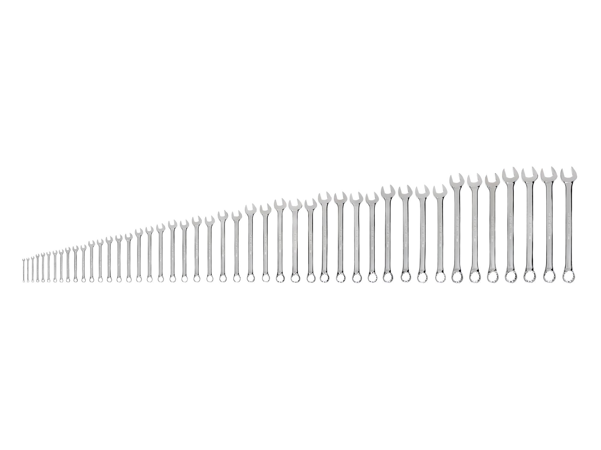 Front view of Tekton combination wrench set. Item #WCB90209