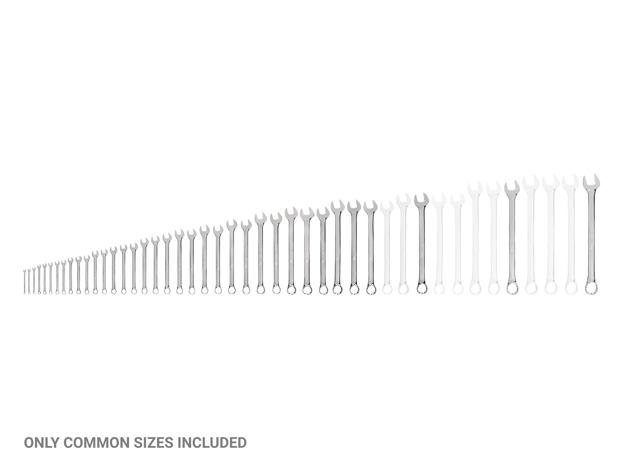 Laid out contents of  Tekton combination wrench set. Item #WCB90210