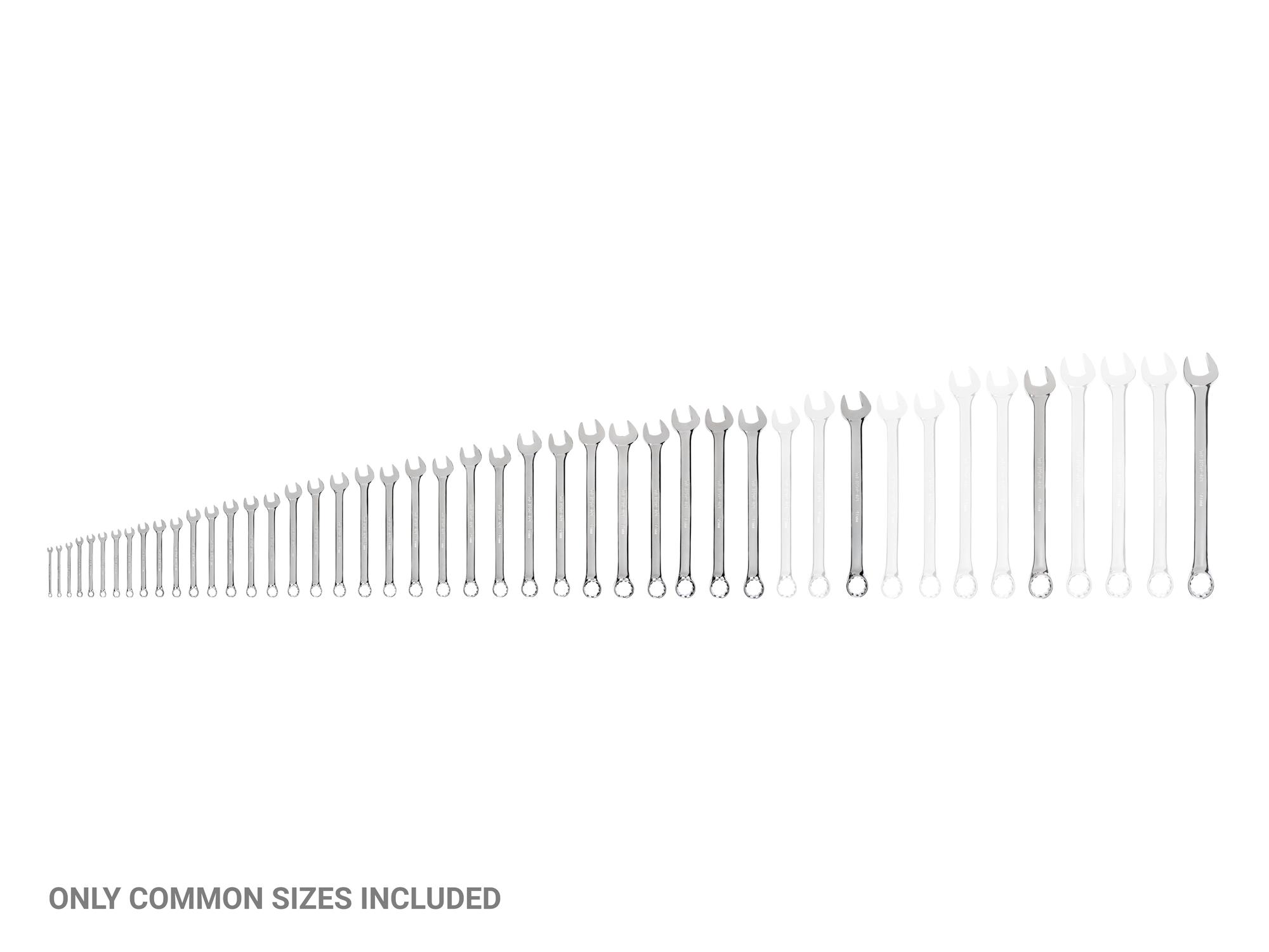 Laid out contents of Tekton combination wrench set. Item #WCB90210