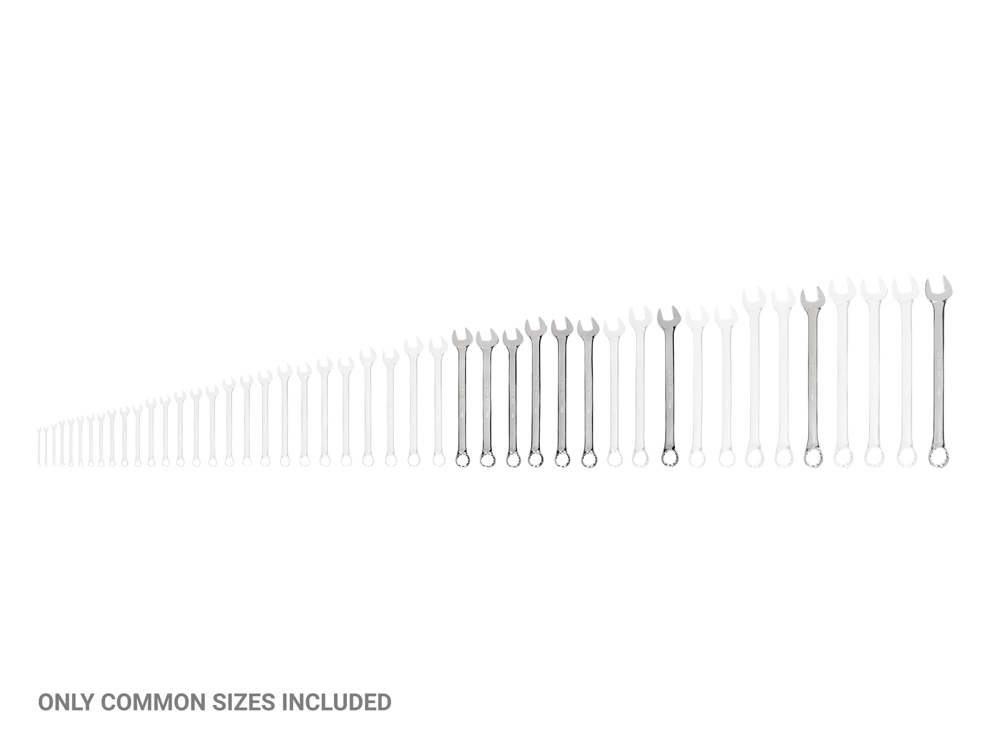 Laid out contents of  Tekton combination wrench set. Item #WCB90211