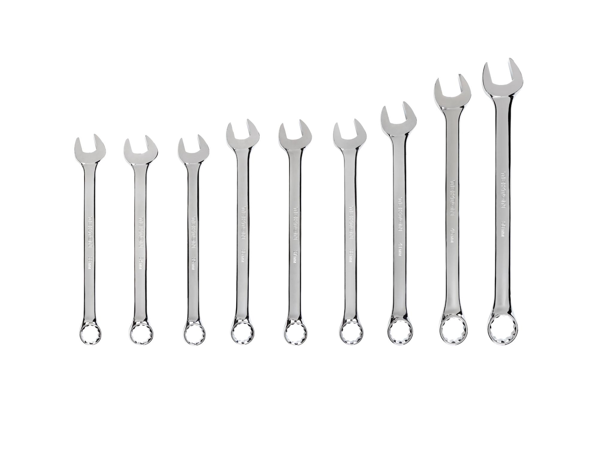 Front view of Tekton combination wrench set. Item #WCB90211