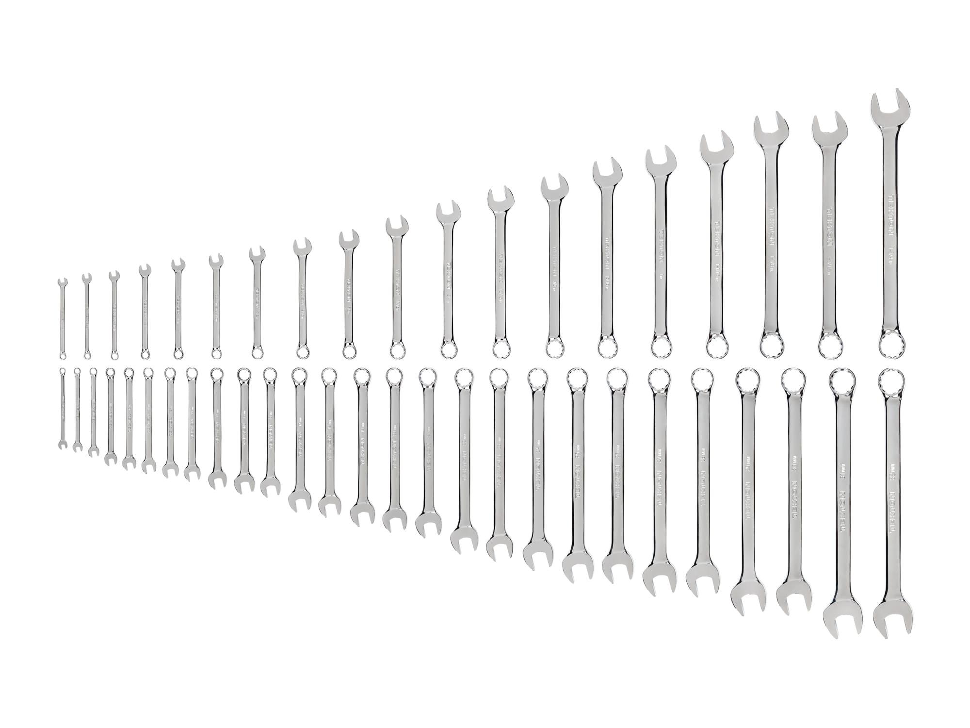 Front view of Tekton combination wrench set. Item #WCB90301