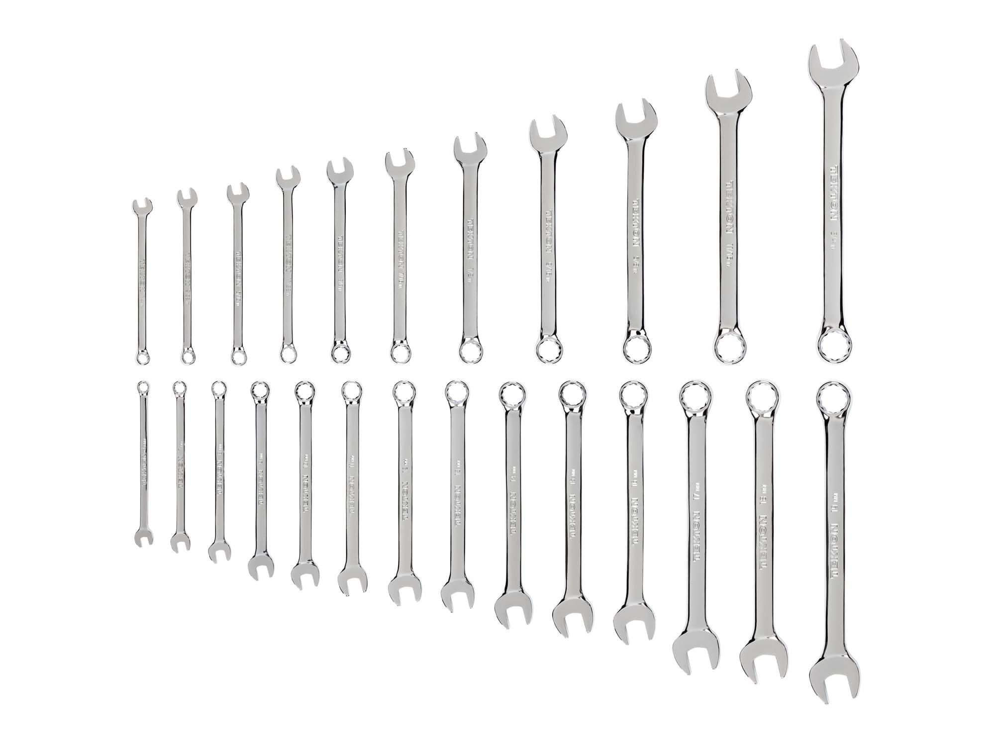 Front view of Tekton combination wrench set. Item #WCB90305