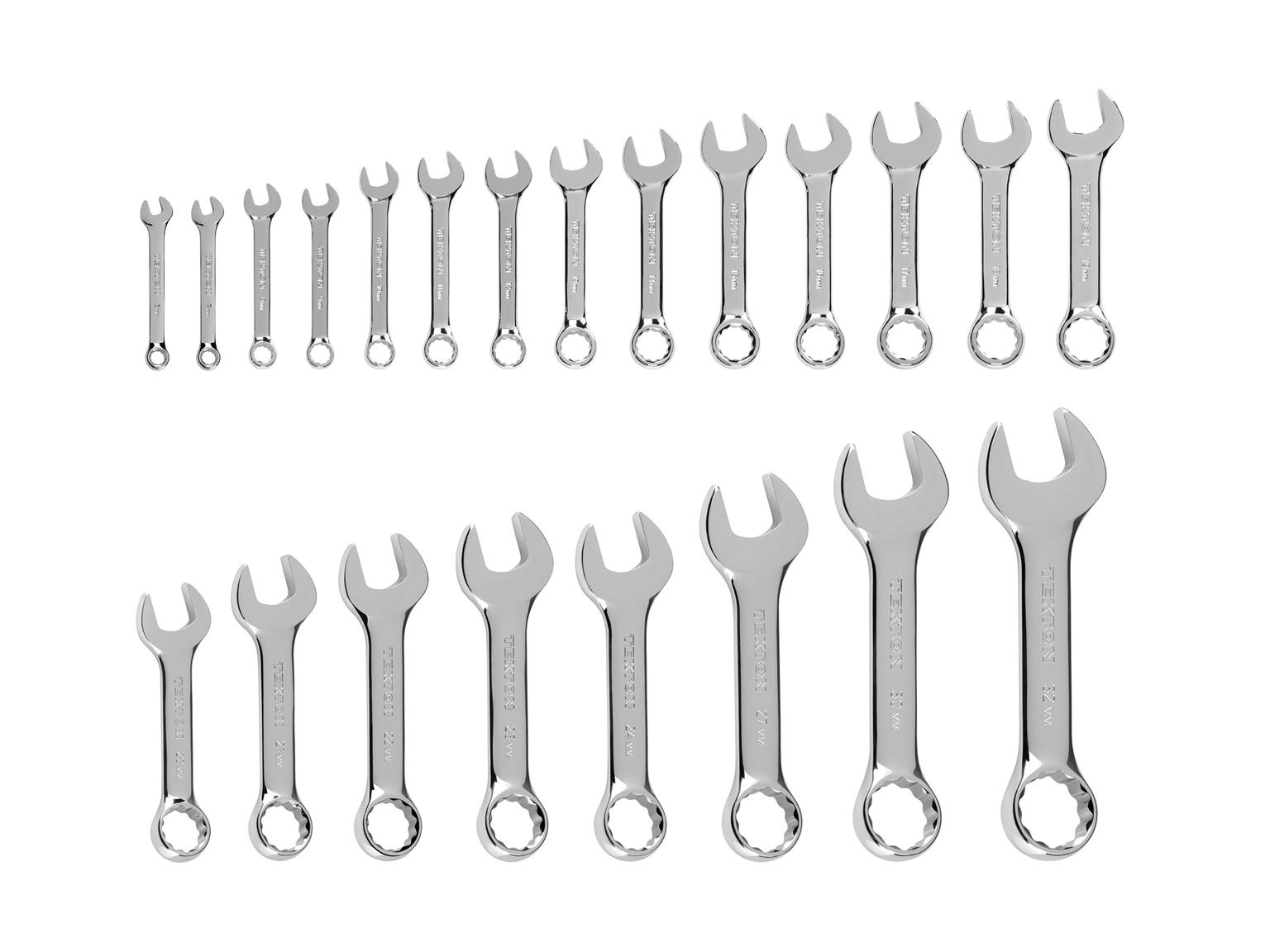TEKTON Stubby Combination Wrench Set, 22-Piece (6 - 32 mm, Common Sizes)