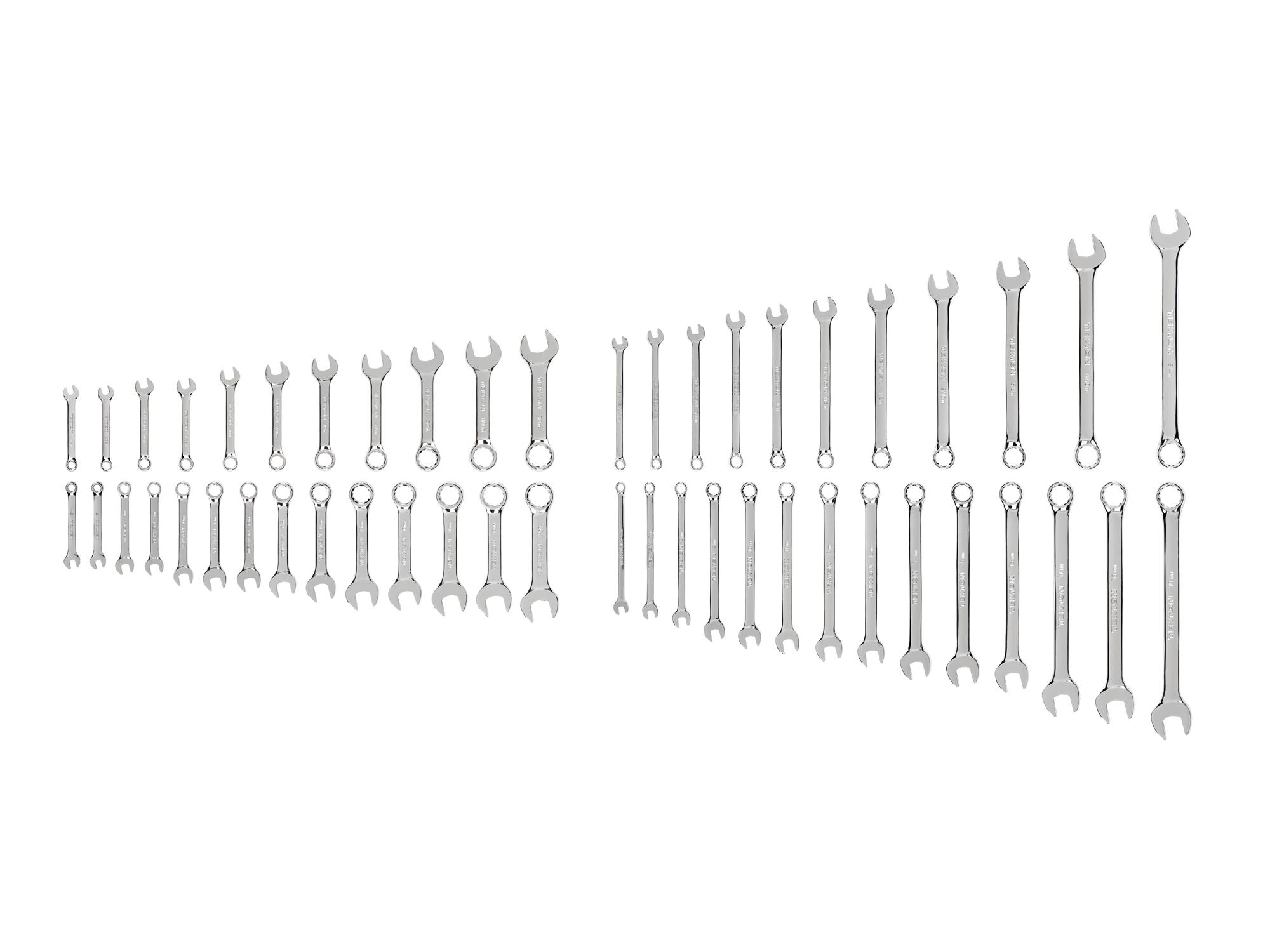 Front view of Tekton combination wrench set. Item #WCB90903