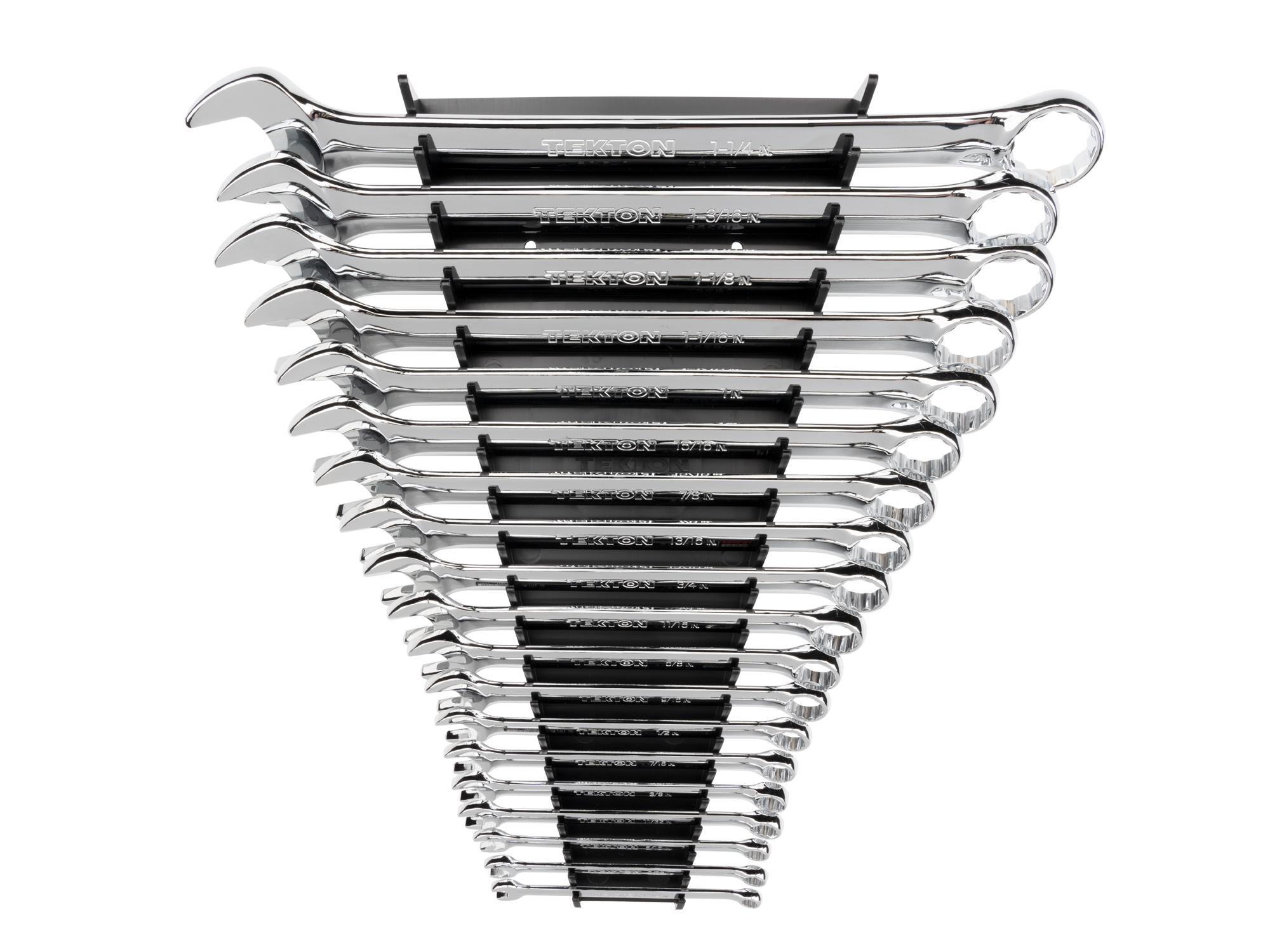 Front view of Tekton rack combination wrench set. Item #WCB91102