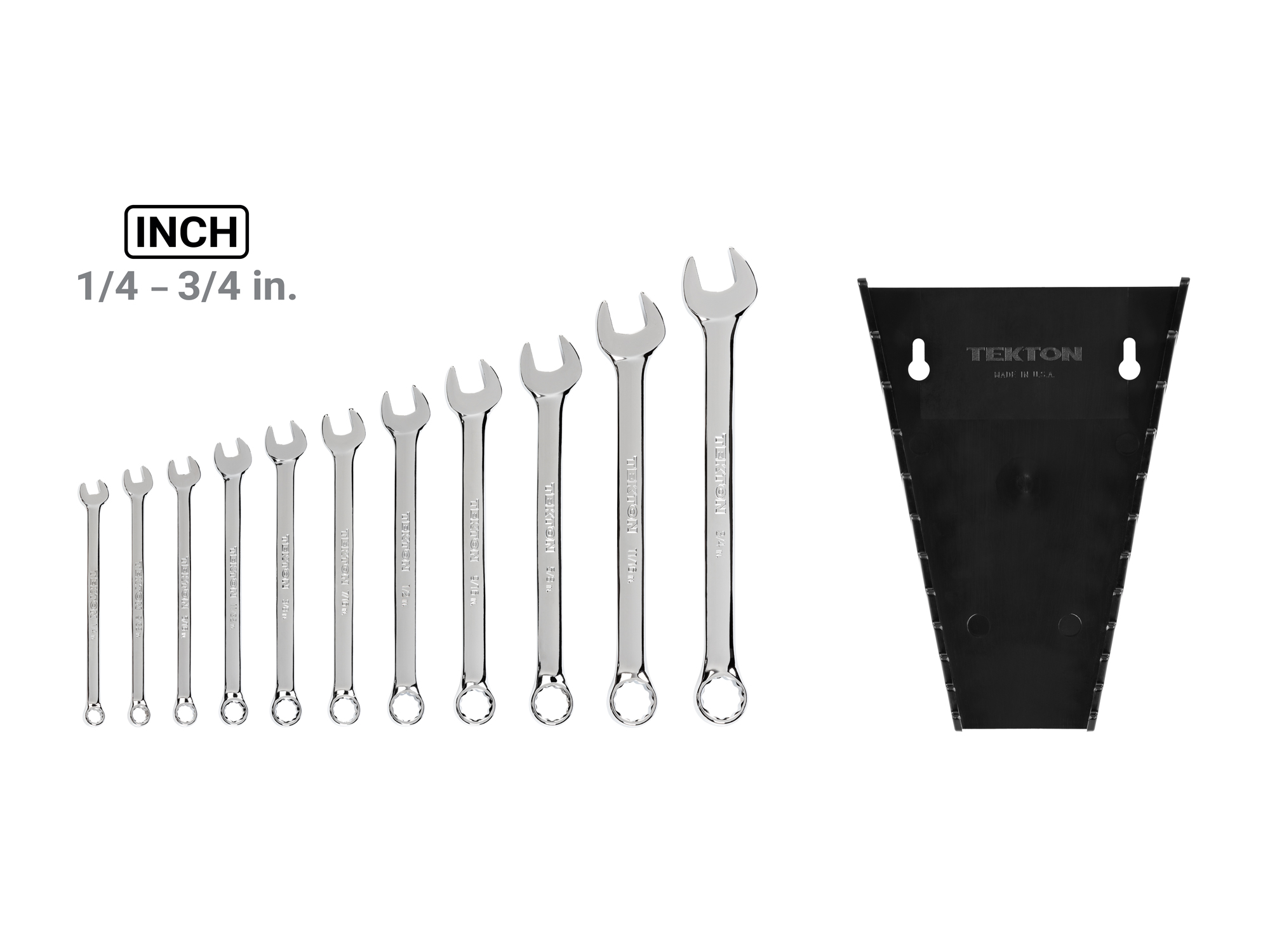 Includes: 1/4-3/4 inch (SAE) combination wrenches with no skipped sizes, plus rack organizer. #WCB91103.