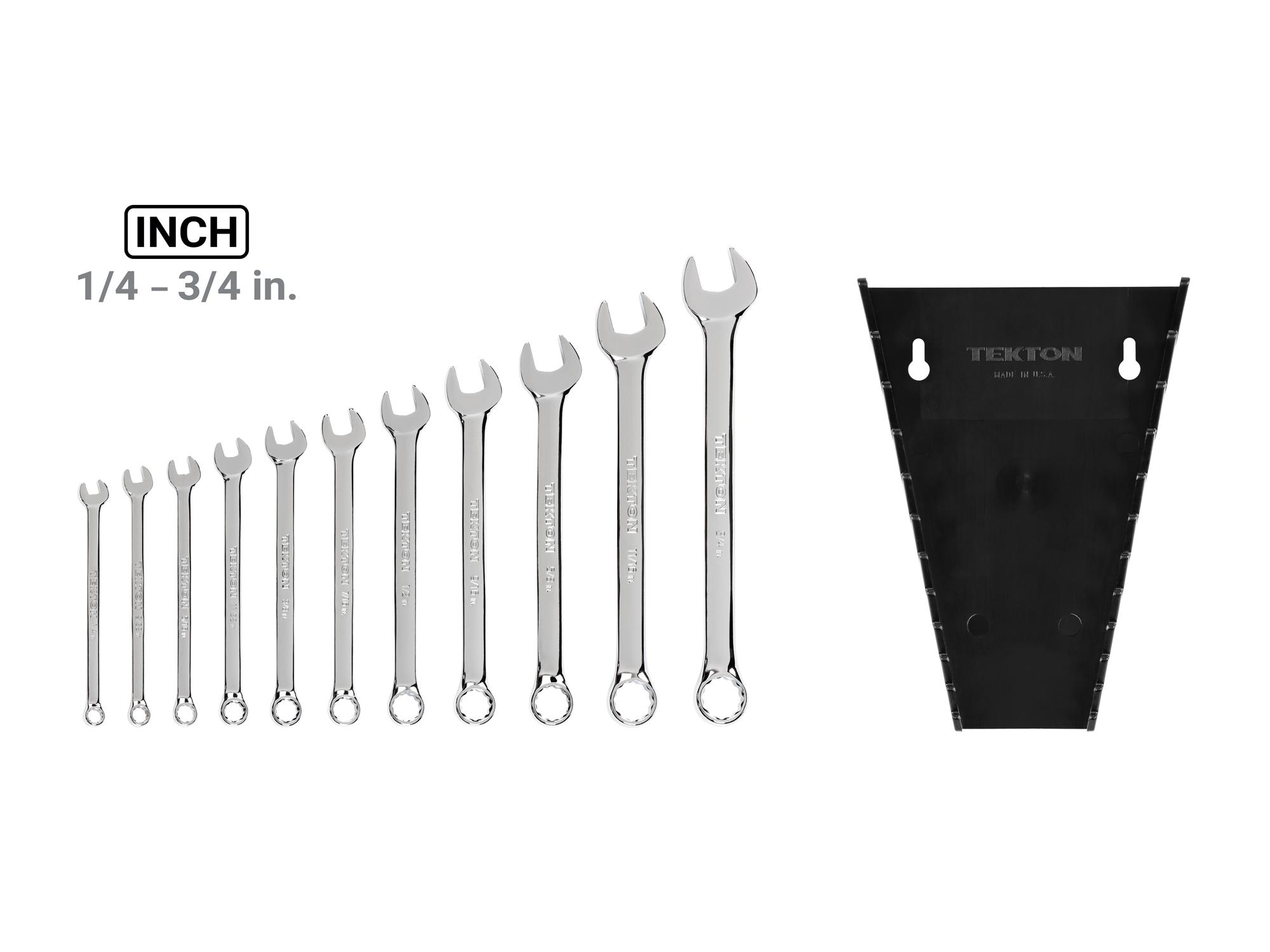 Laid out contents of Tekton rack combination wrench set. Item #WCB91103