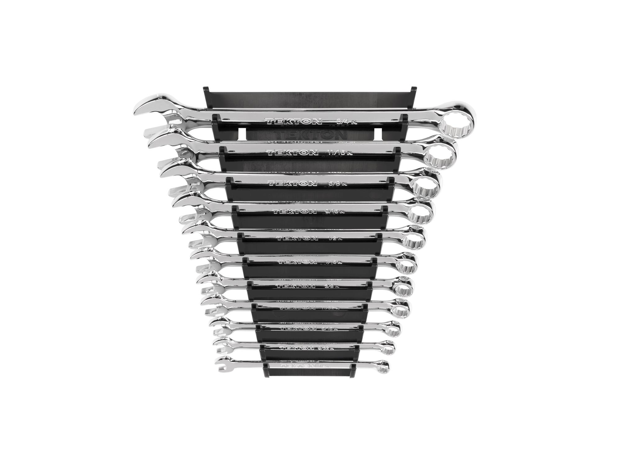 Front view of Tekton rack combination wrench set. Item #WCB91103