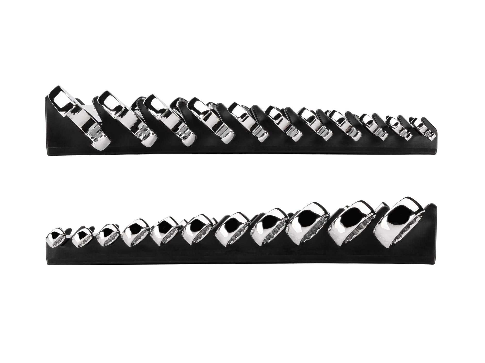 Side view of Tekton rack combination wrench set. Item #WCB91103