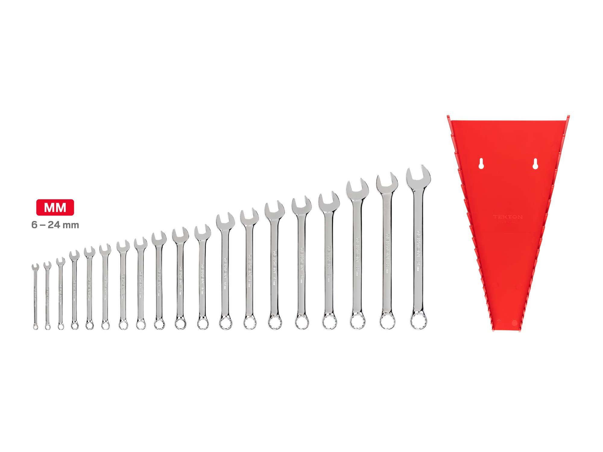 Laid out contents of Tekton rack combination wrench set. Item #WCB91202