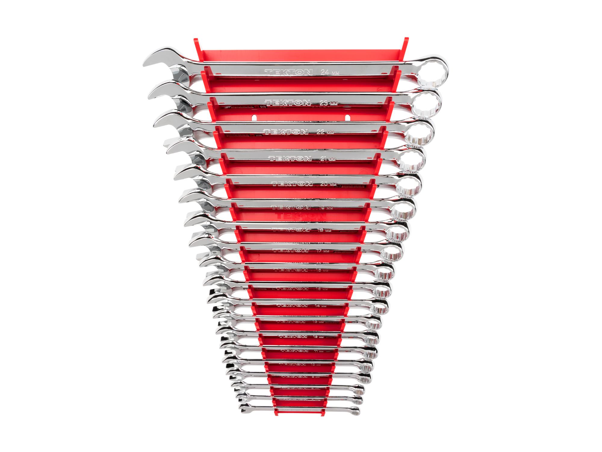 Front view of Tekton rack combination wrench set. Item #WCB91202