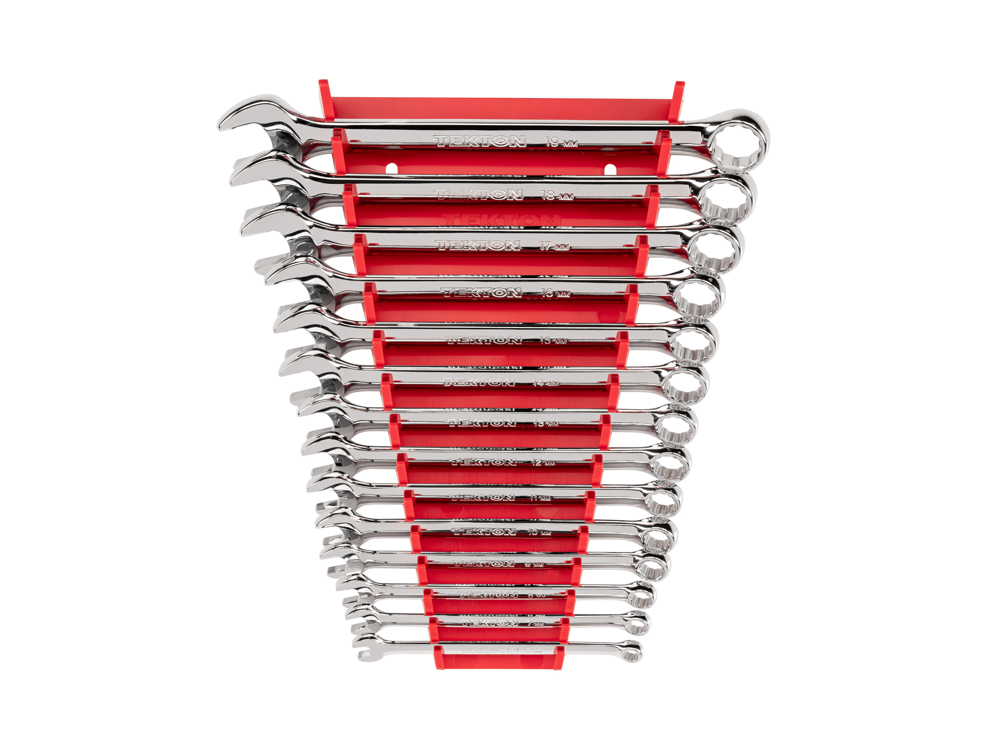 Includes: 6-19 mm (Metric) combination wrenches with no skipped sizes, plus rack organizer. #WCB91203.