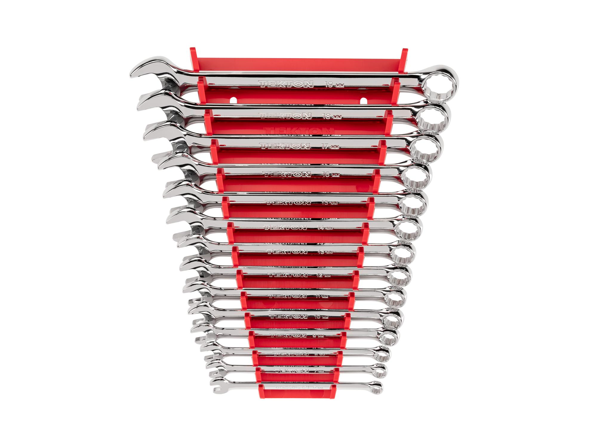 Front view of Tekton rack combination wrench set. Item #WCB91203