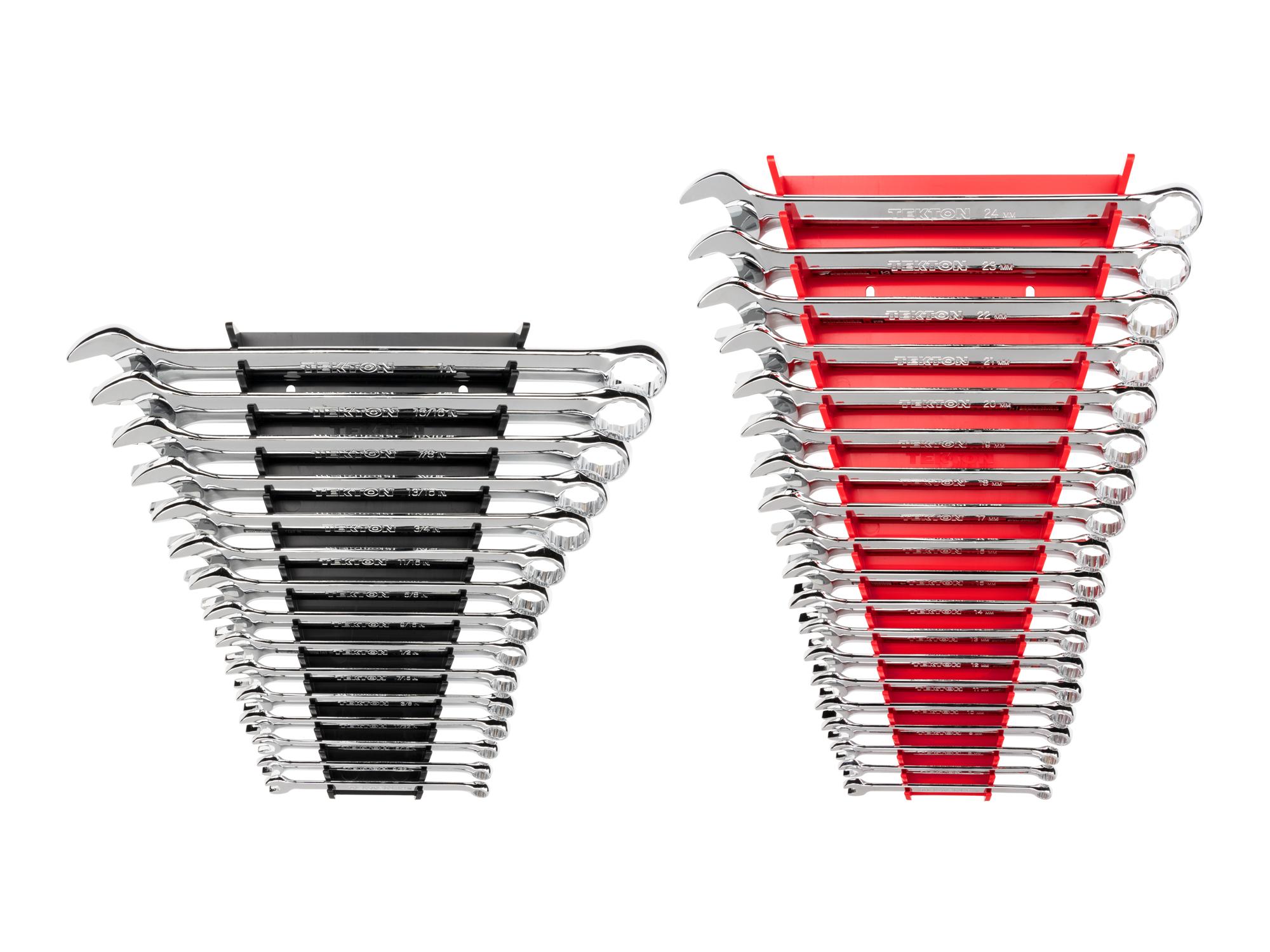Front view of Tekton rack combination wrench set. Item #WCB91301