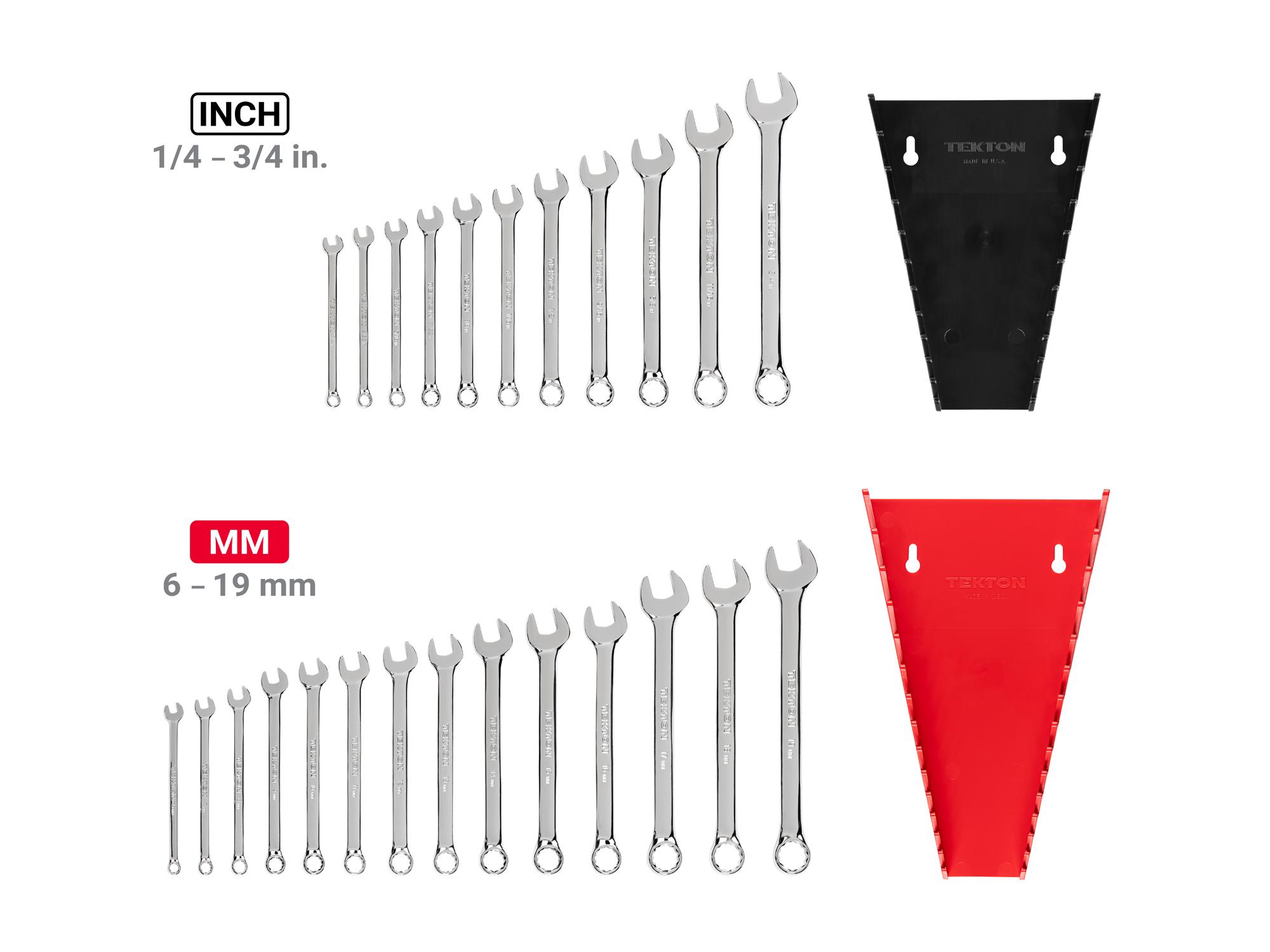 Laid out contents of Tekton rack combination wrench set. Item #WCB91303