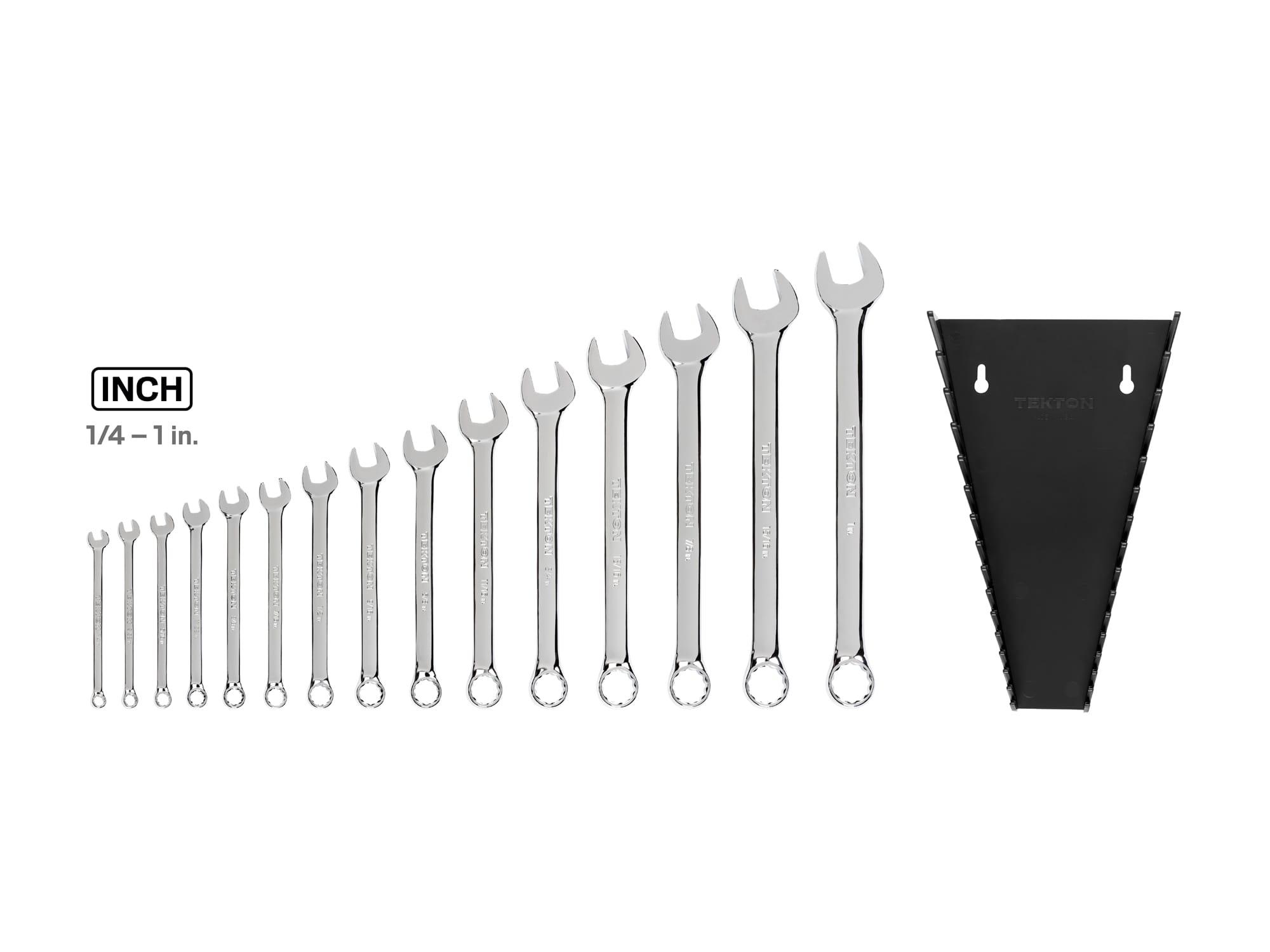 Laid out contents of Tekton rack combination wrench set. Item #WCB92106