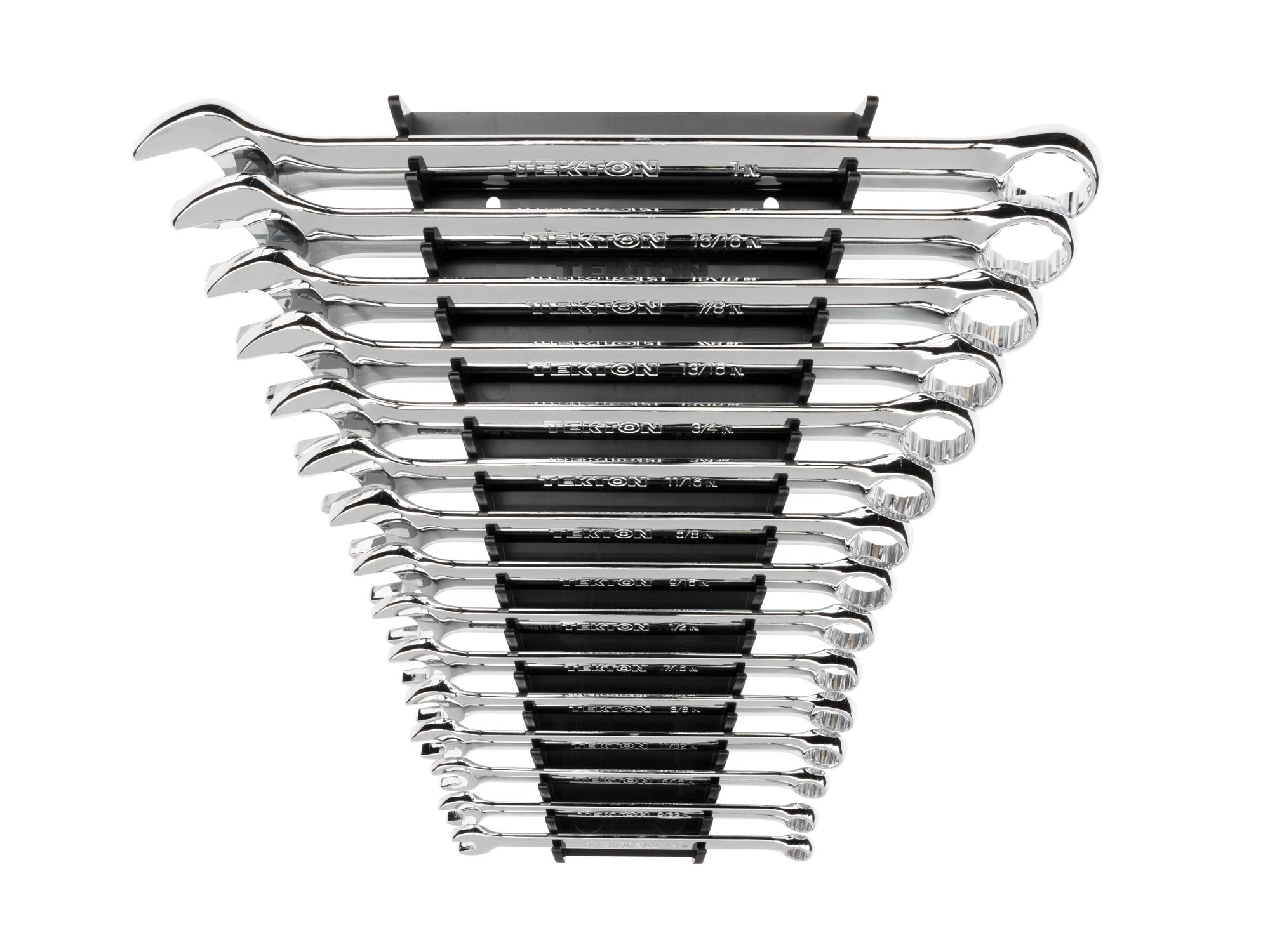 Front view of Tekton rack combination wrench set. Item #WCB92106
