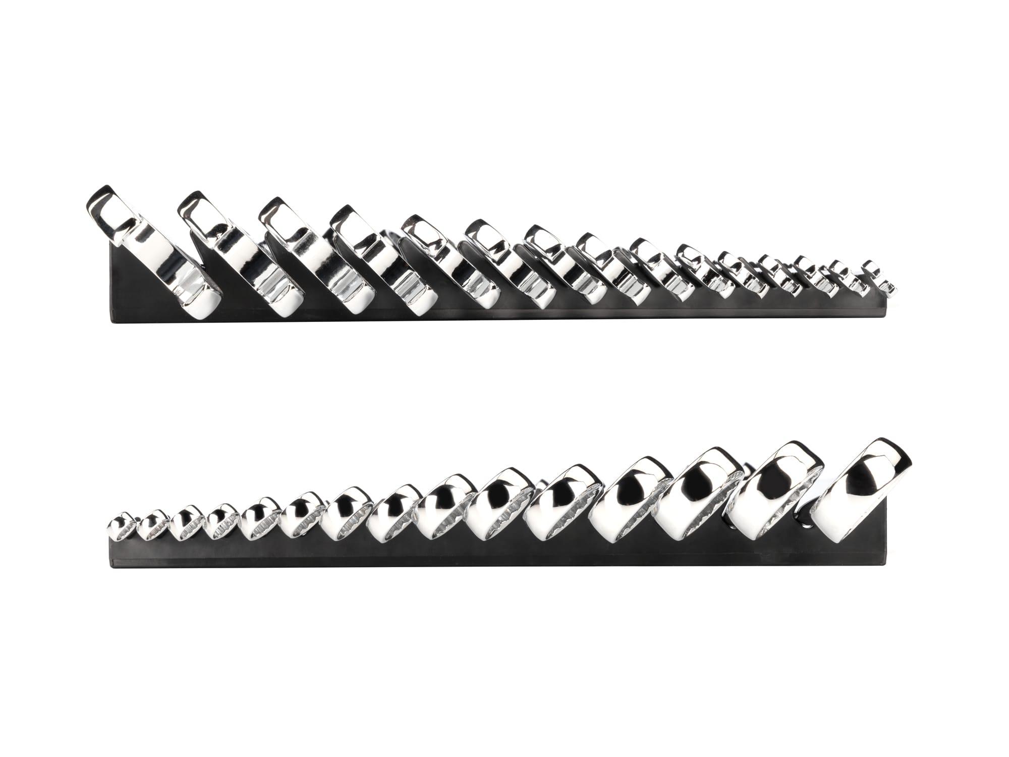 Side view of Tekton rack combination wrench set. Item #WCB92106