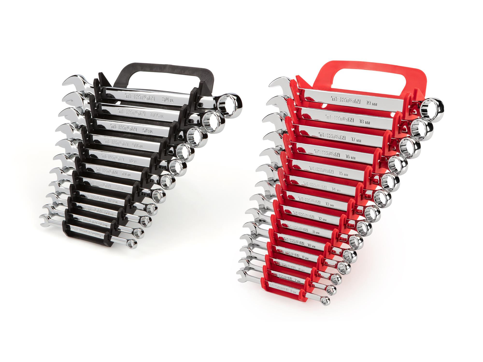 Front-right angle view of Tekton holder combination wrench set. Item #WCB92301