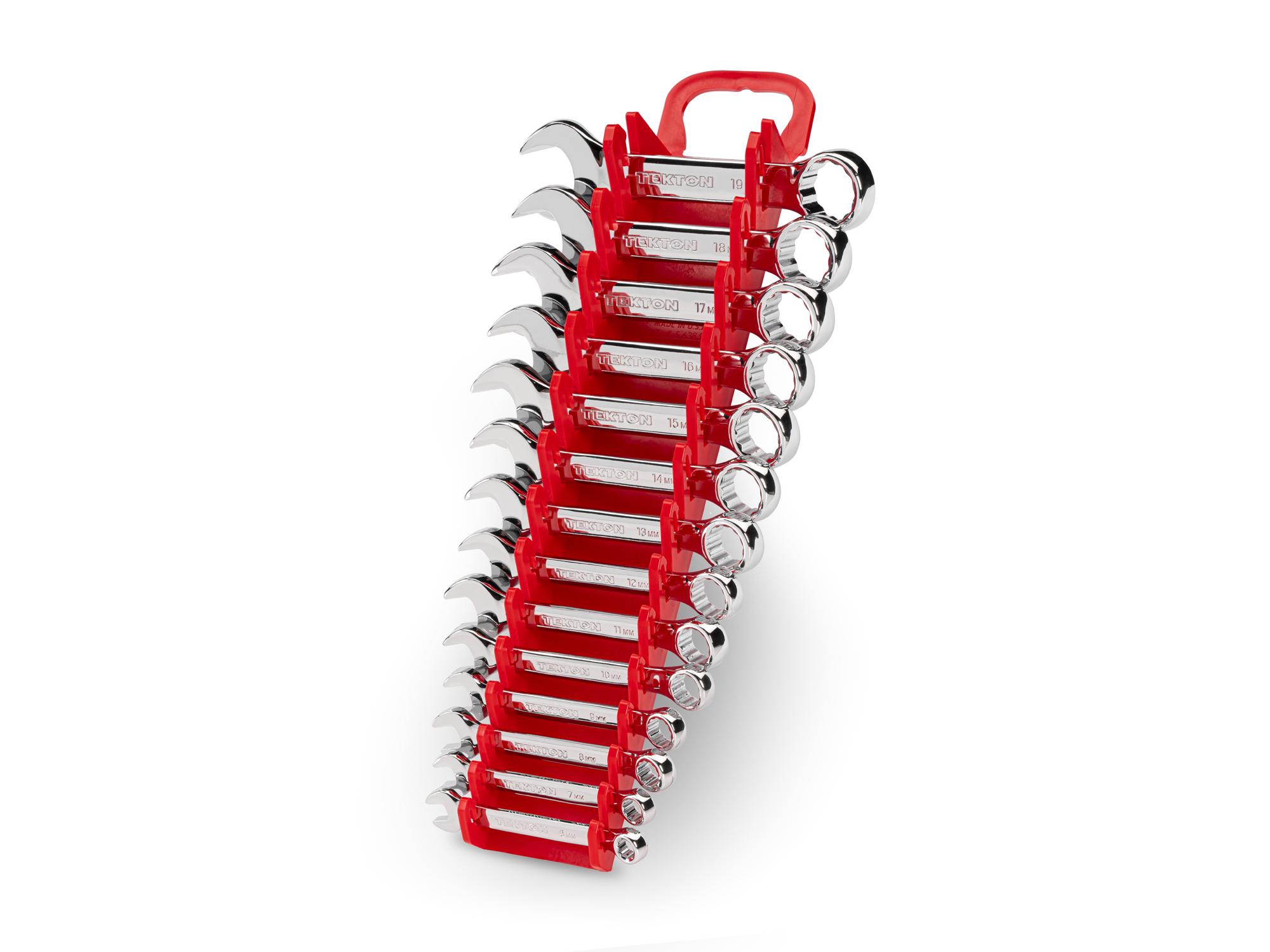 Front-right angle view of Tekton holder combination wrench set. Item #WCB92402