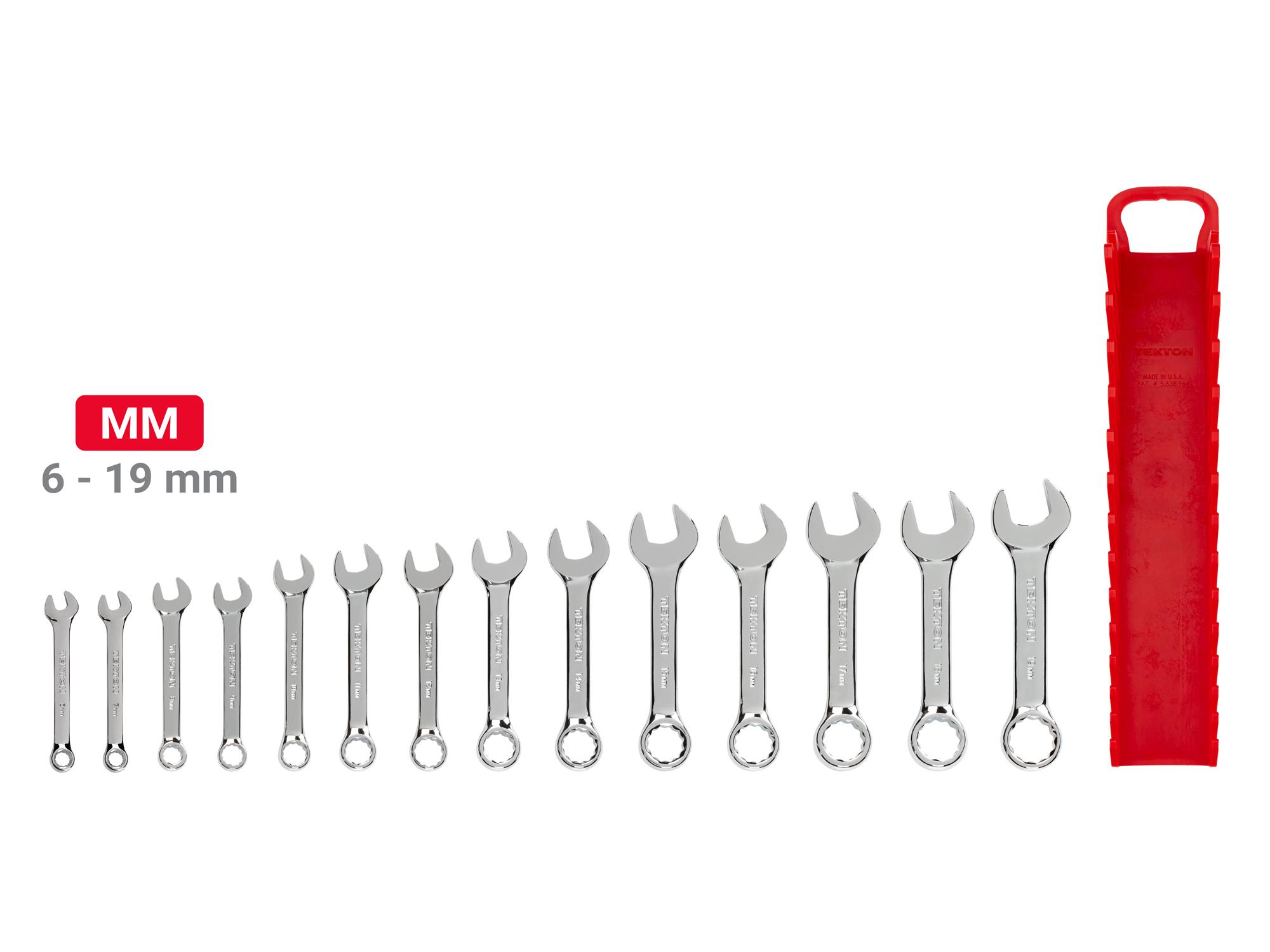 Laid out contents of Tekton holder combination wrench set. Item #WCB92402