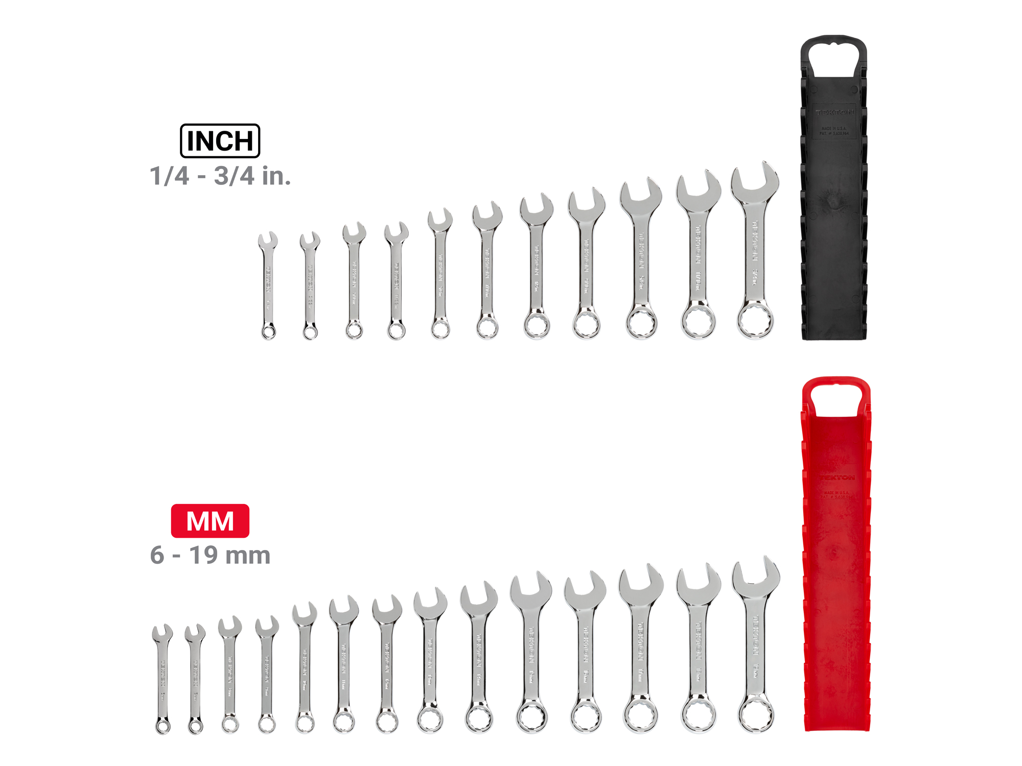 Includes: 1/4-3/4 inch (SAE), 6-19 mm (metric) stubby combination wrenches. No skipped sizes. Comes with holder storage. WCB92403.