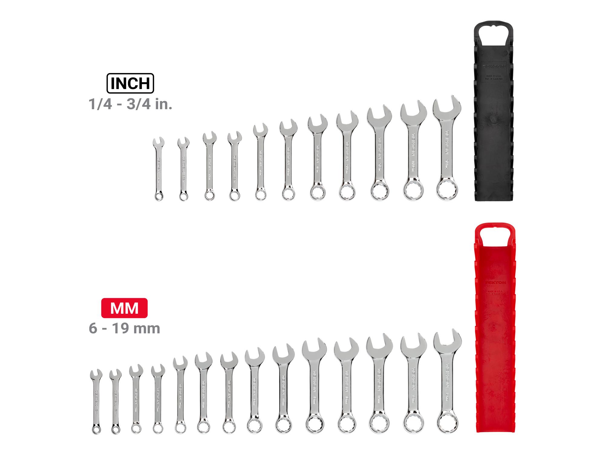 Laid out contents of Tekton holder combination wrench set. Item #WCB92403