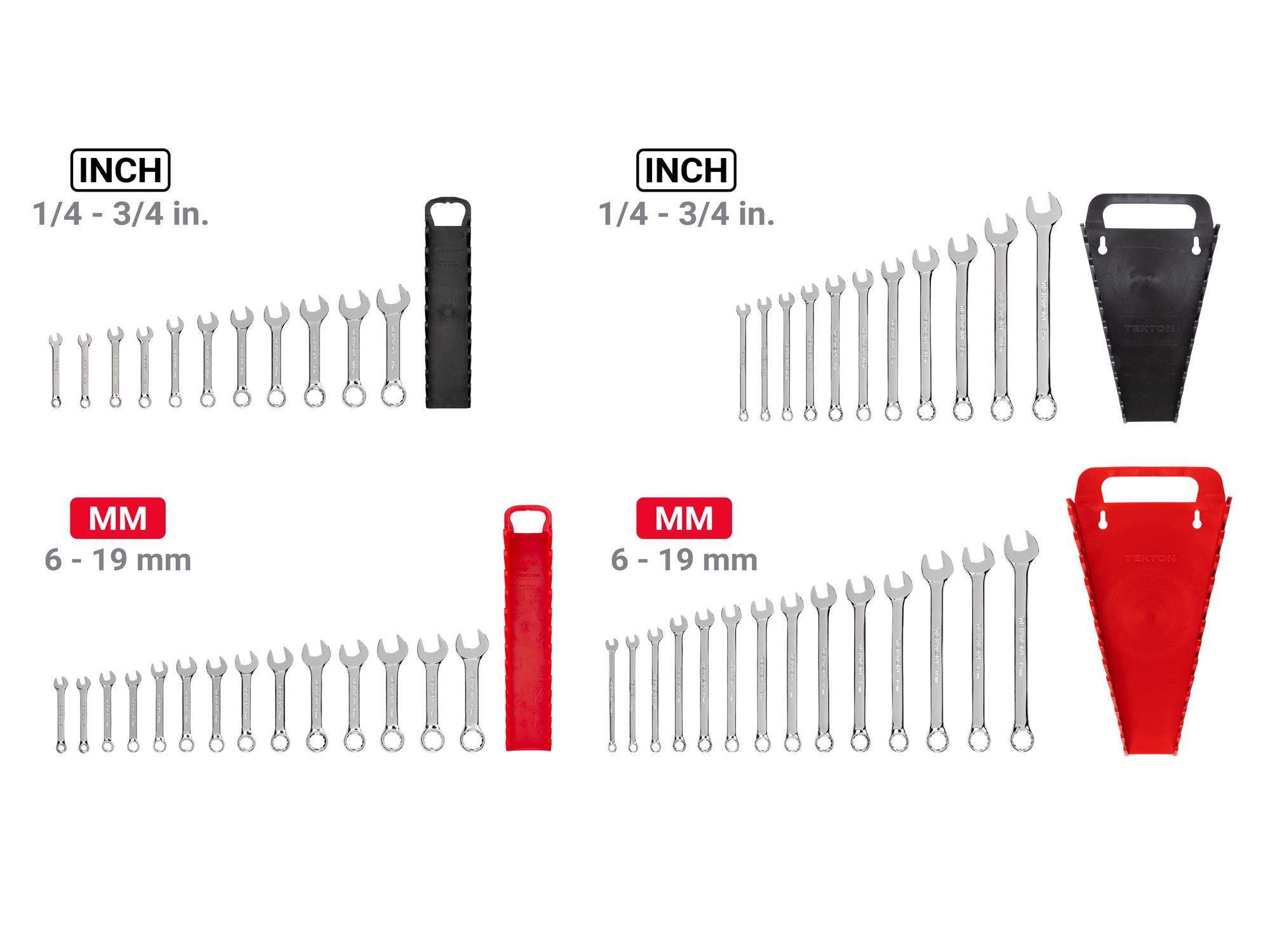 Laid out contents of Tekton holder combination wrench set. Item #WCB92902