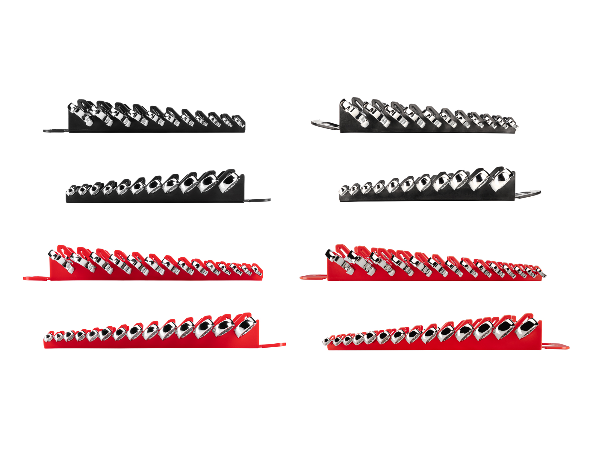 Left and right views of 50-piece inch-and-metric combination wrench set in a black holder