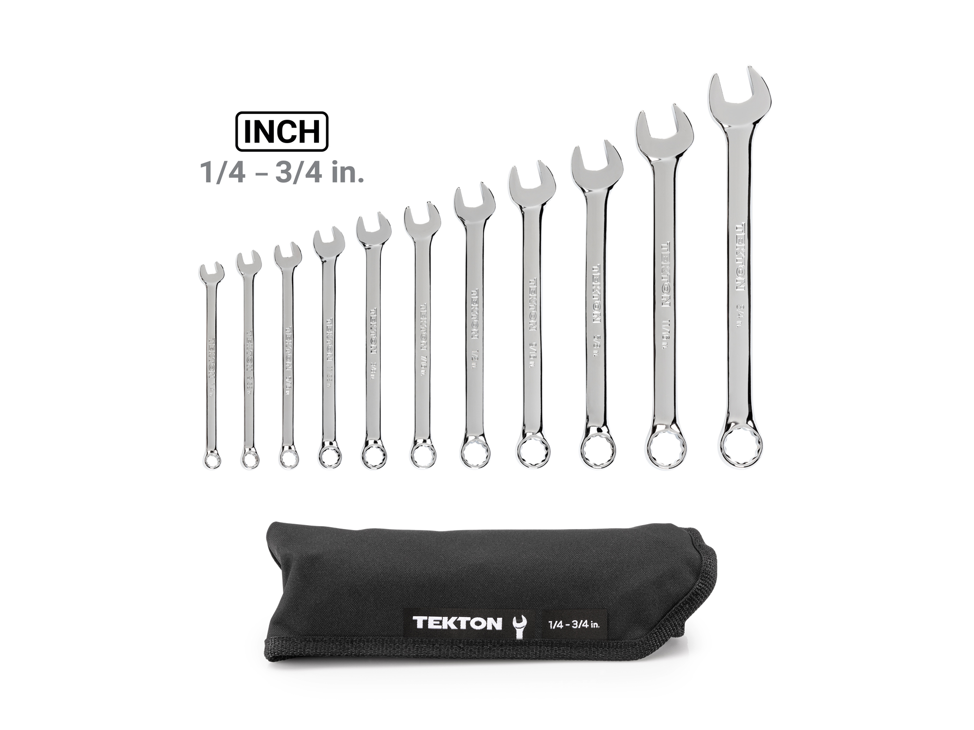Combination Wrench Set with Roll, 11-Piece (1/4 - 3/4 in.) | TEKTON