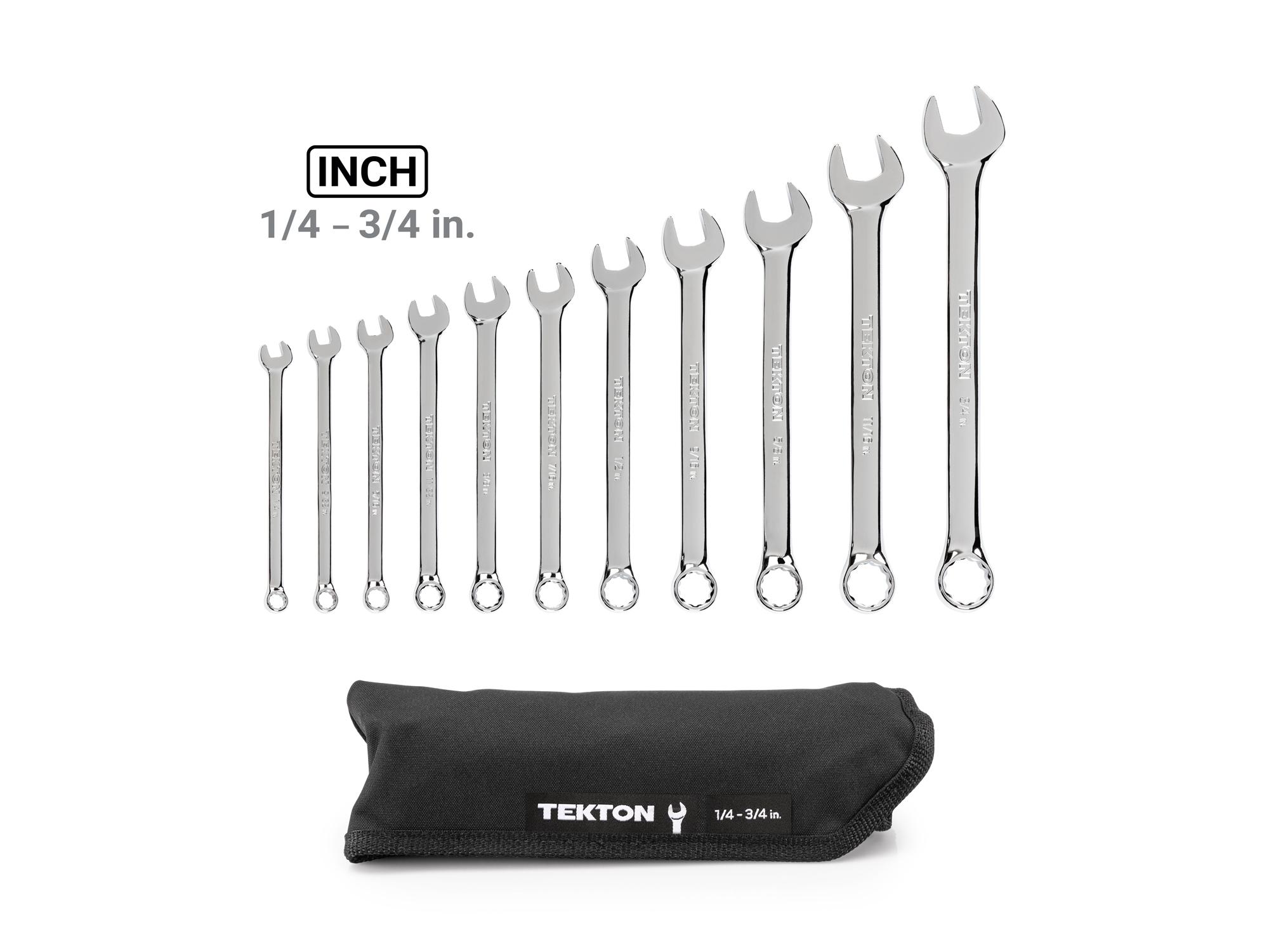 Laid out contents of Tekton roll combination wrench set. Item #WCB94101