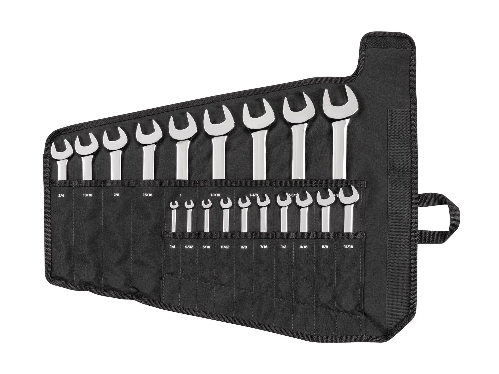 Front view of Tekton roll combination wrench set. Item #WCB94103