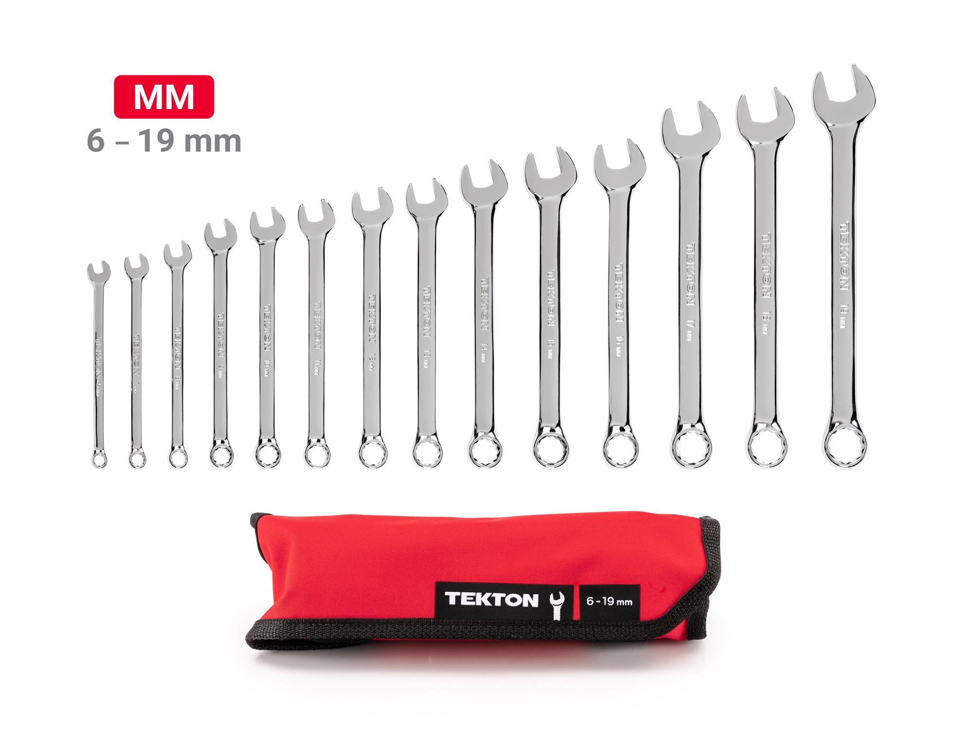 Laid out contents of Tekton roll combination wrench set. Item #WCB94201
