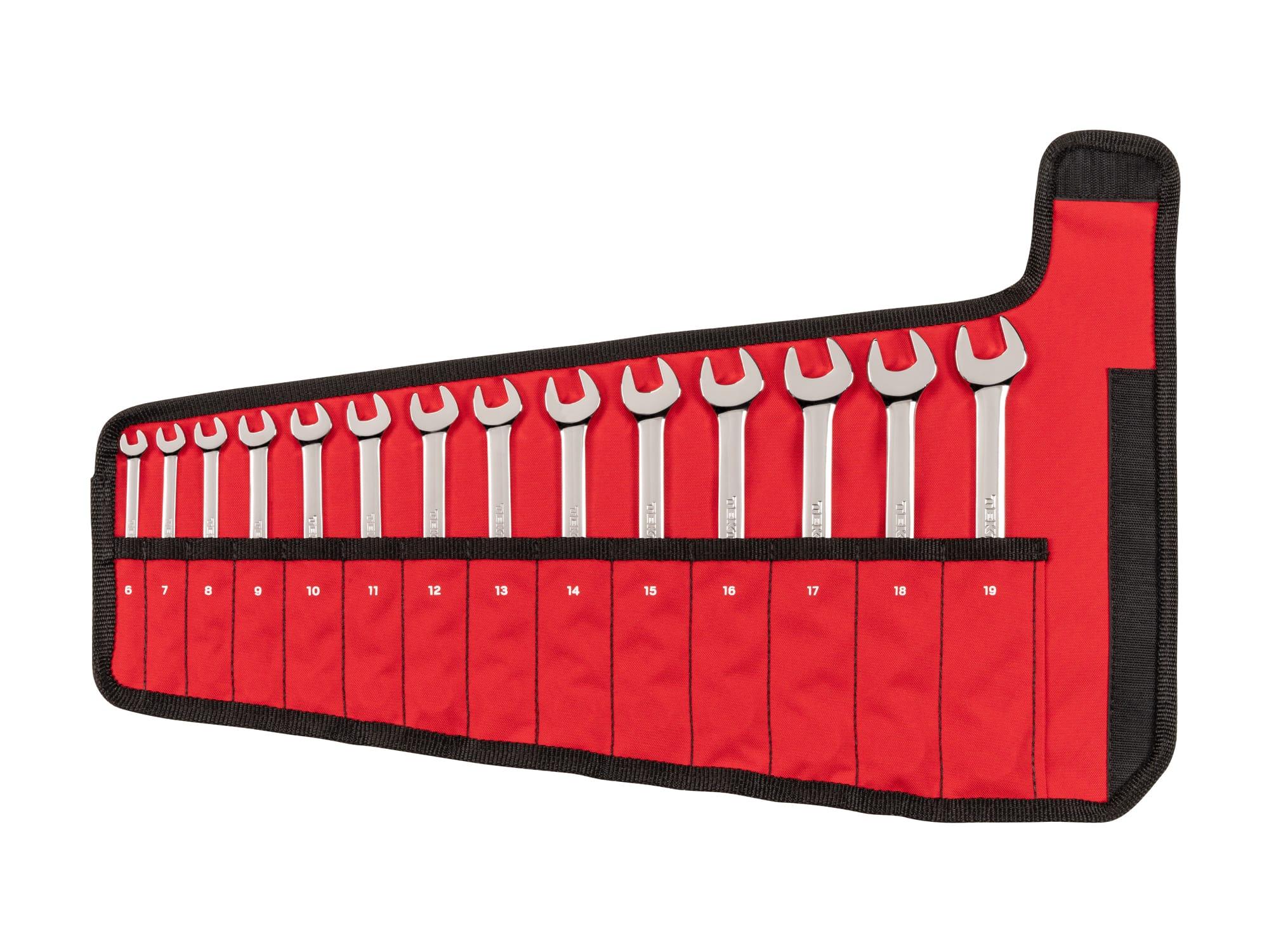 Front view of Tekton roll combination wrench set. Item #WCB94201
