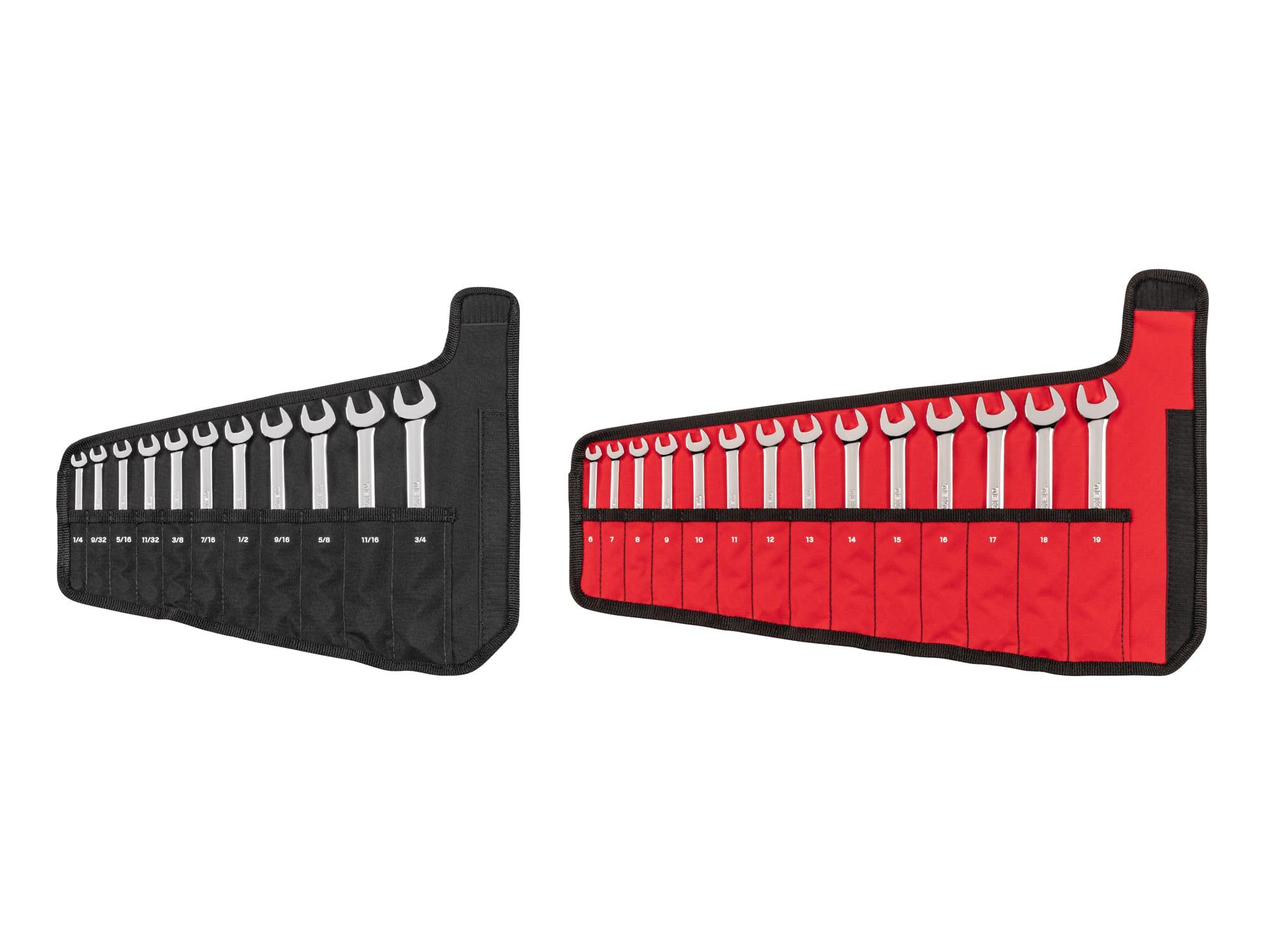 Front view of Tekton roll combination wrench set. Item #WCB94301