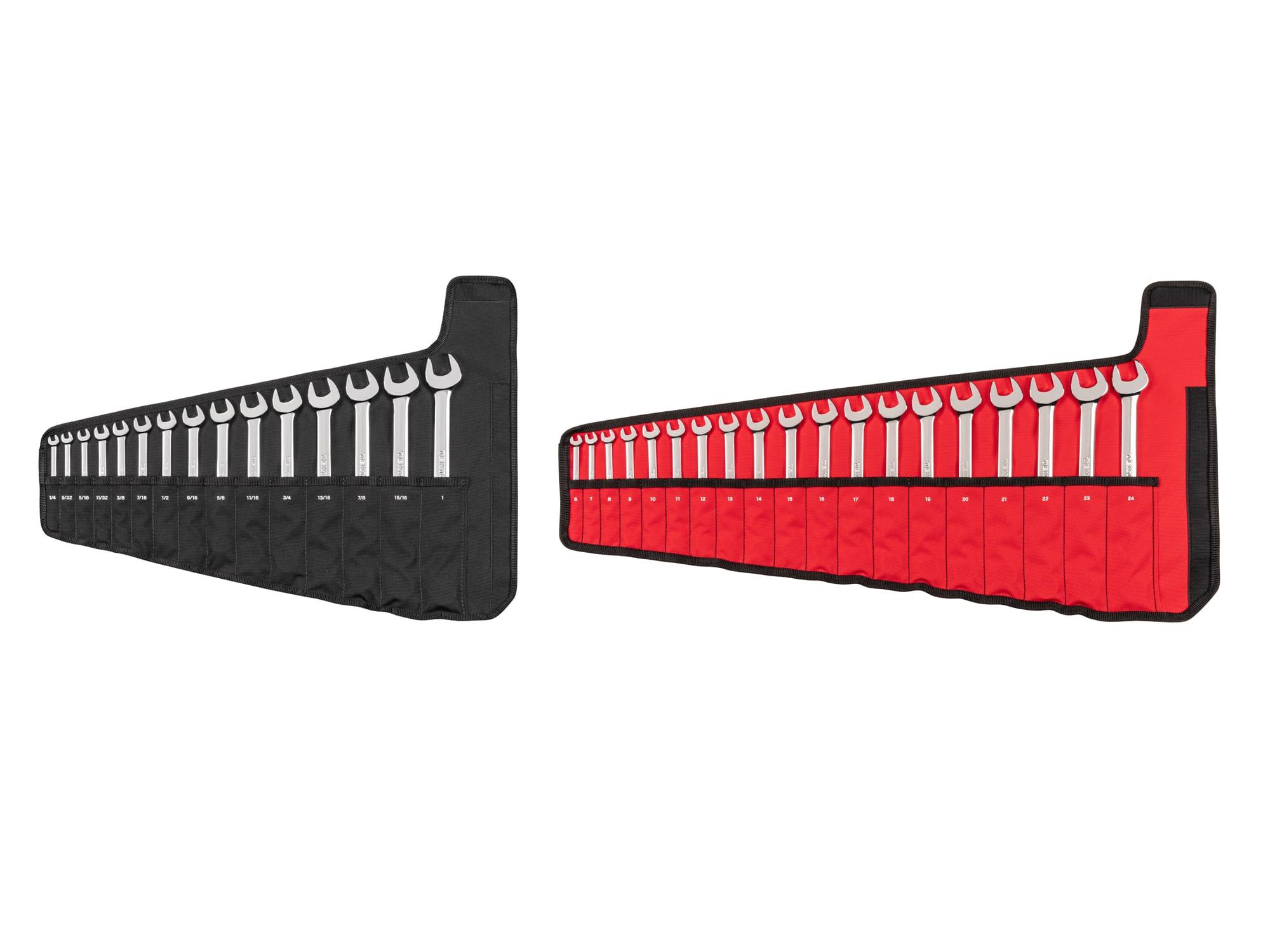 Front view of Tekton roll combination wrench set. Item #WCB94302