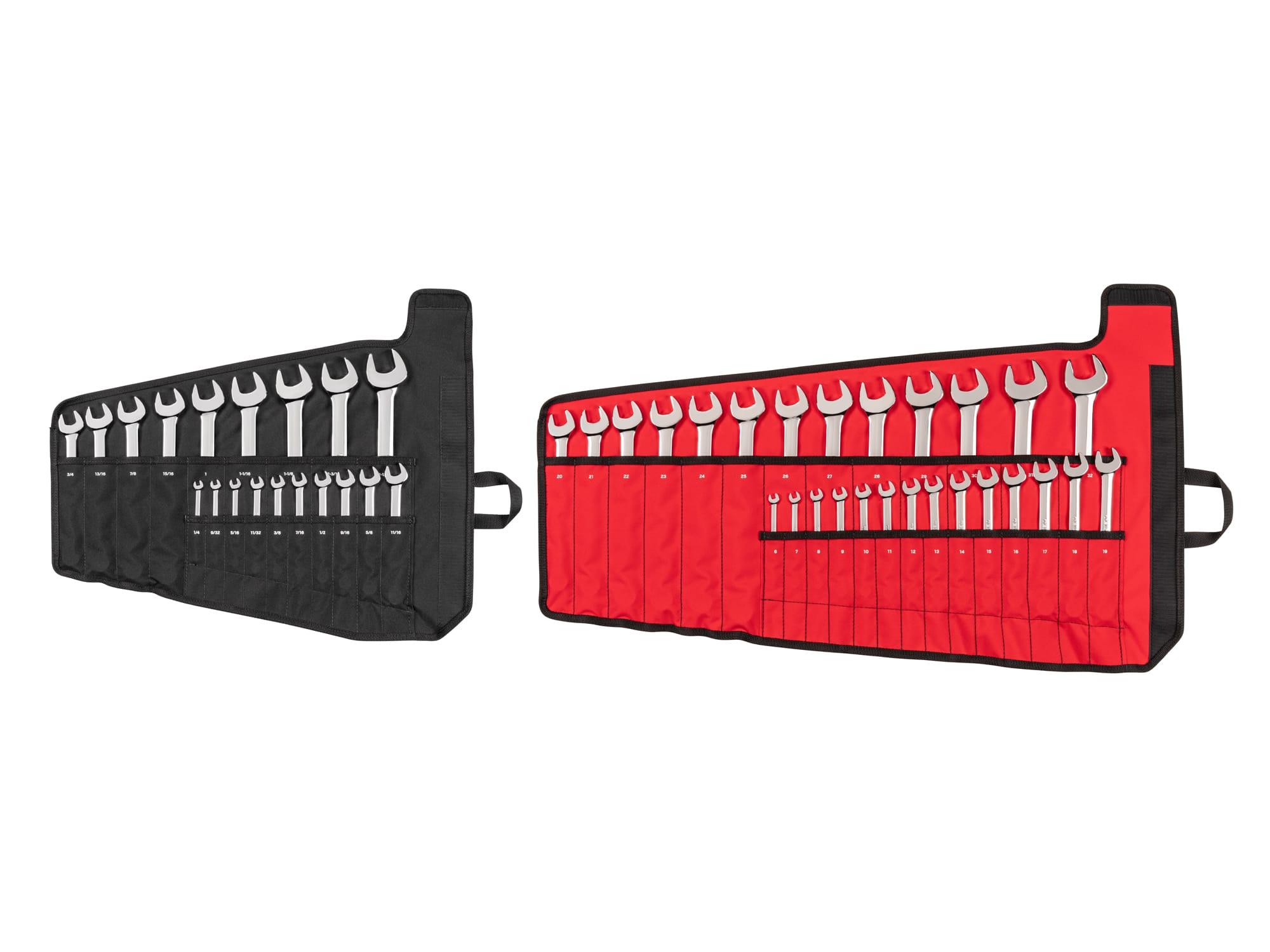 Front view of Tekton roll combination wrench set. Item #WCB94303