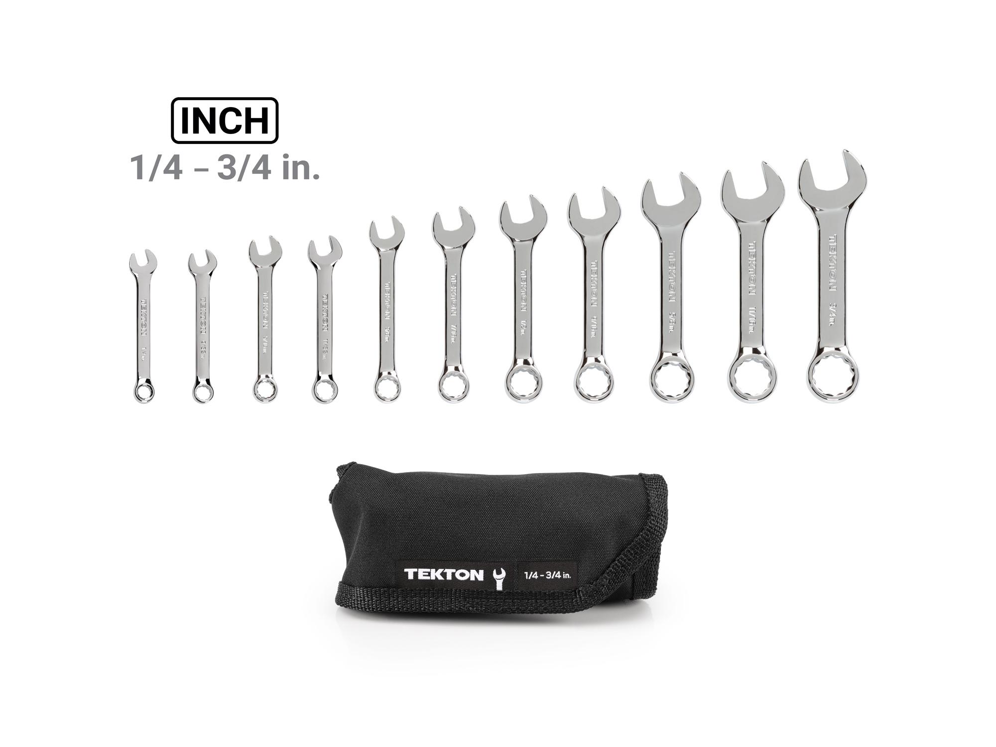 Laid out contents of Tekton roll combination wrench set. Item #WCB94401