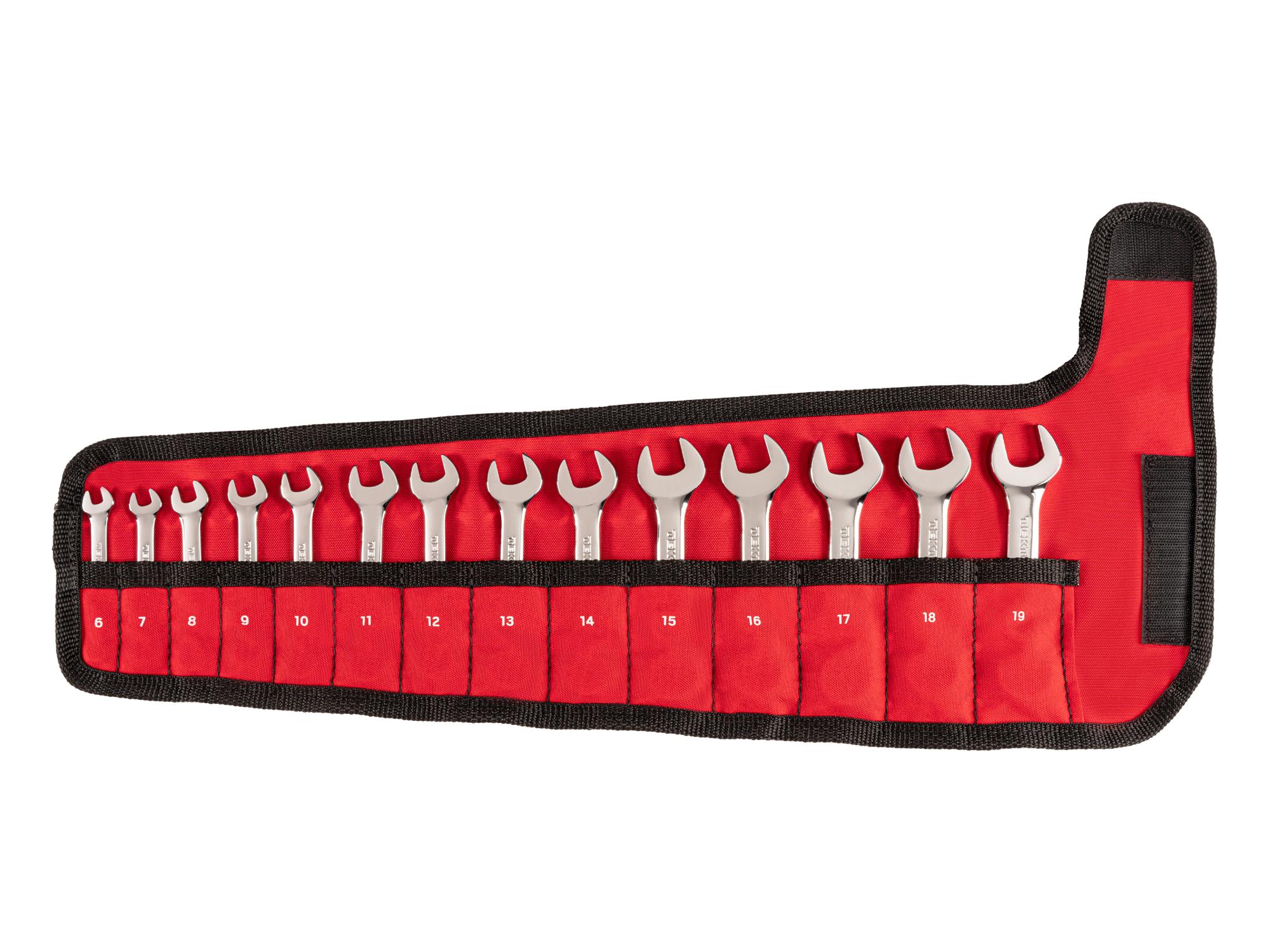 Front view of Tekton roll combination wrench set. Item #WCB94402
