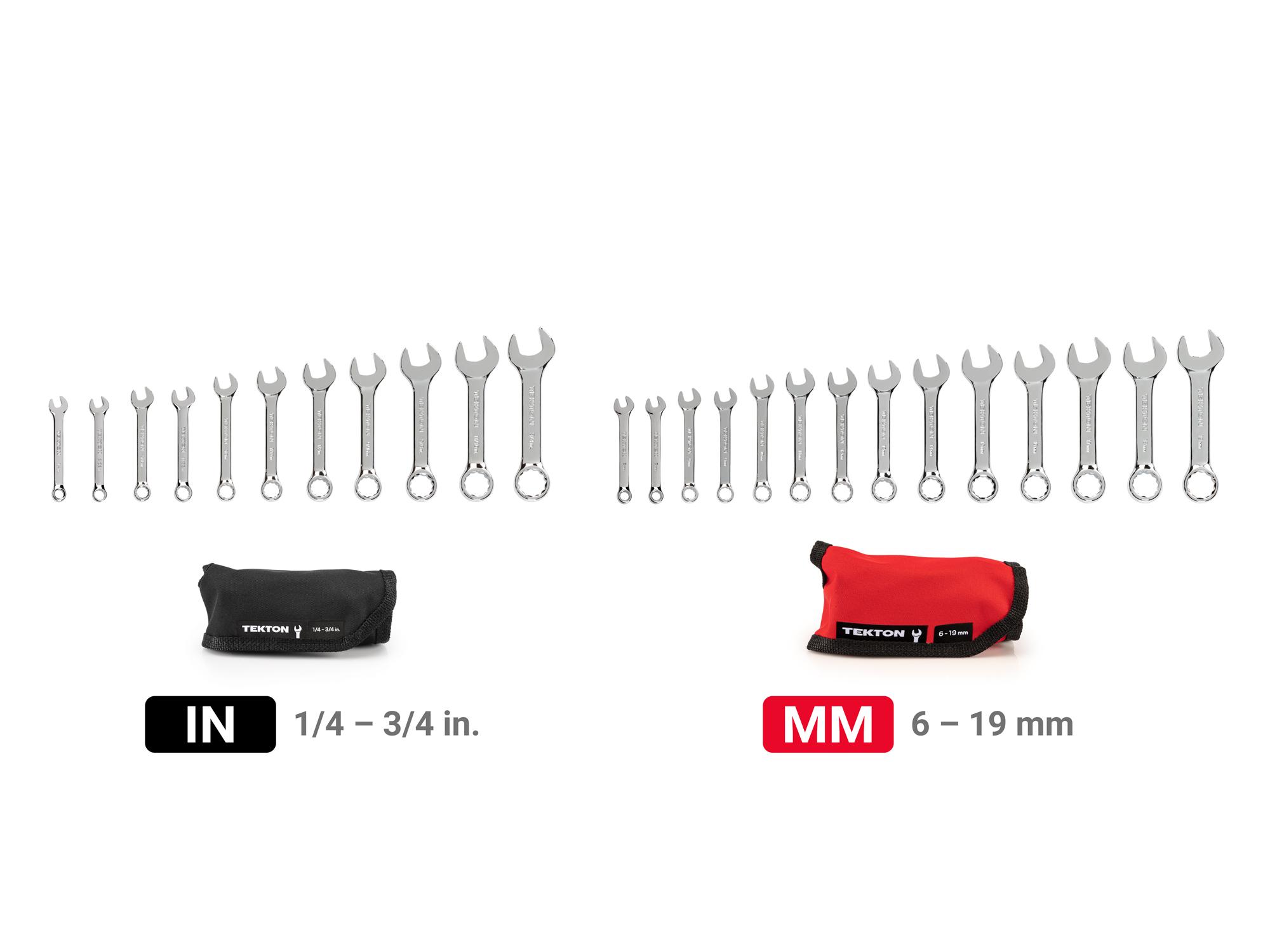 Laid out contents of Tekton roll combination wrench set. Item #WCB94403