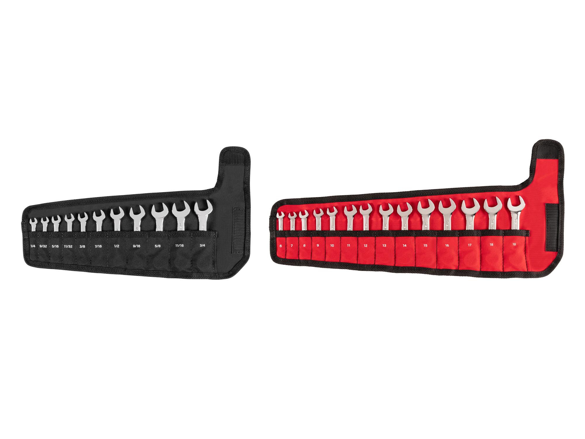 Front view of Tekton roll combination wrench set. Item #WCB94403